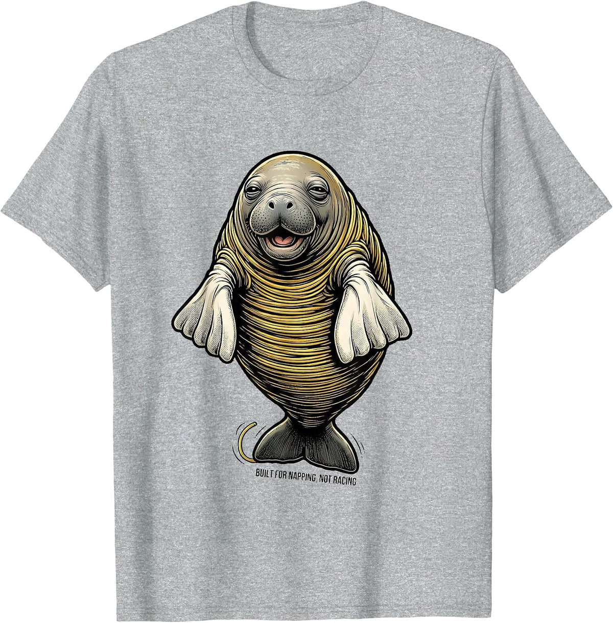 Men's Built For Napping Not Racing Retro Cartoon Manatee Lover T-Shirt - Heather Grey