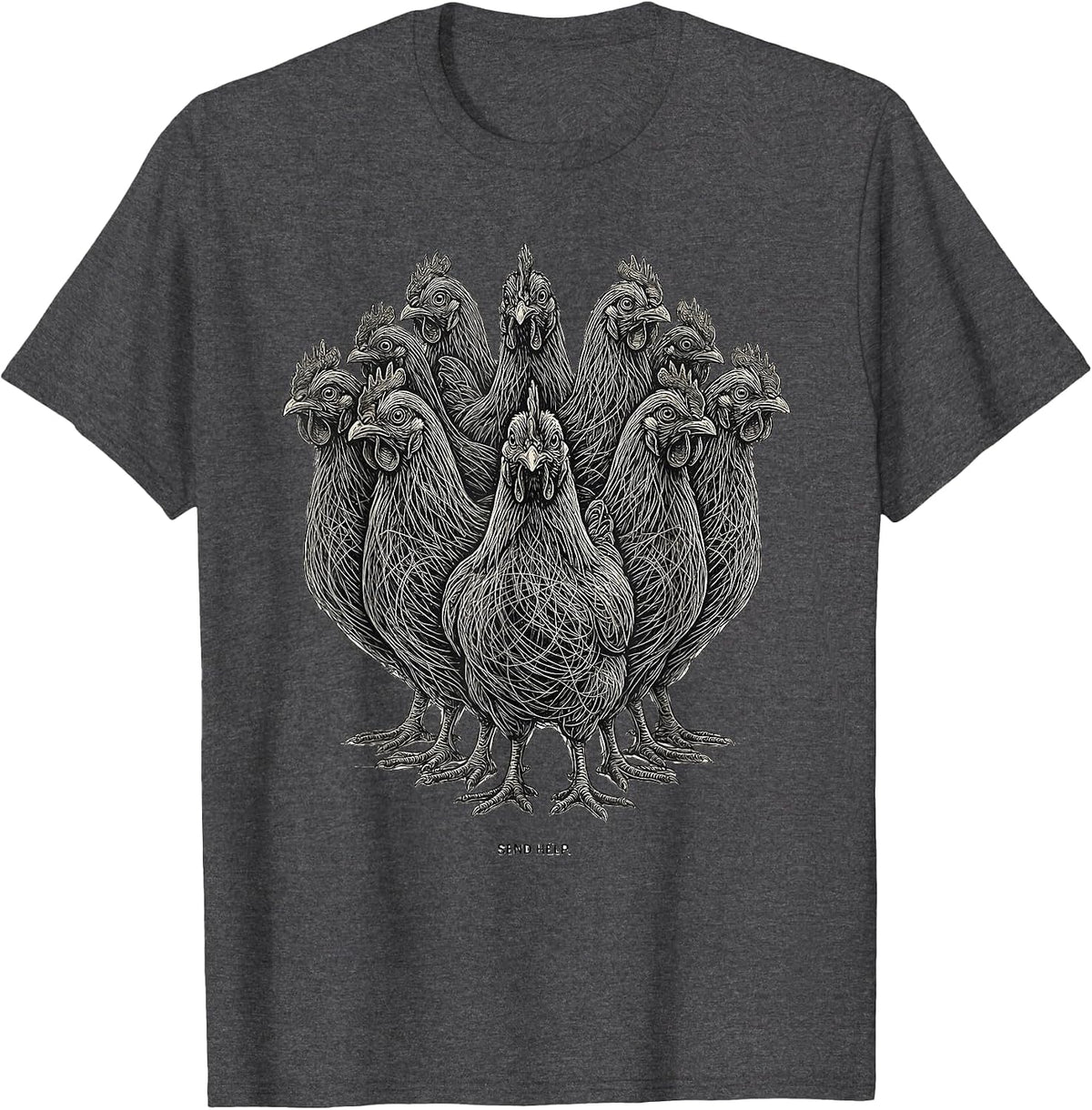 Chicken Silhouettes Funny Chicken Lover Farming Humor T-Shirt - Dark Heather Grey