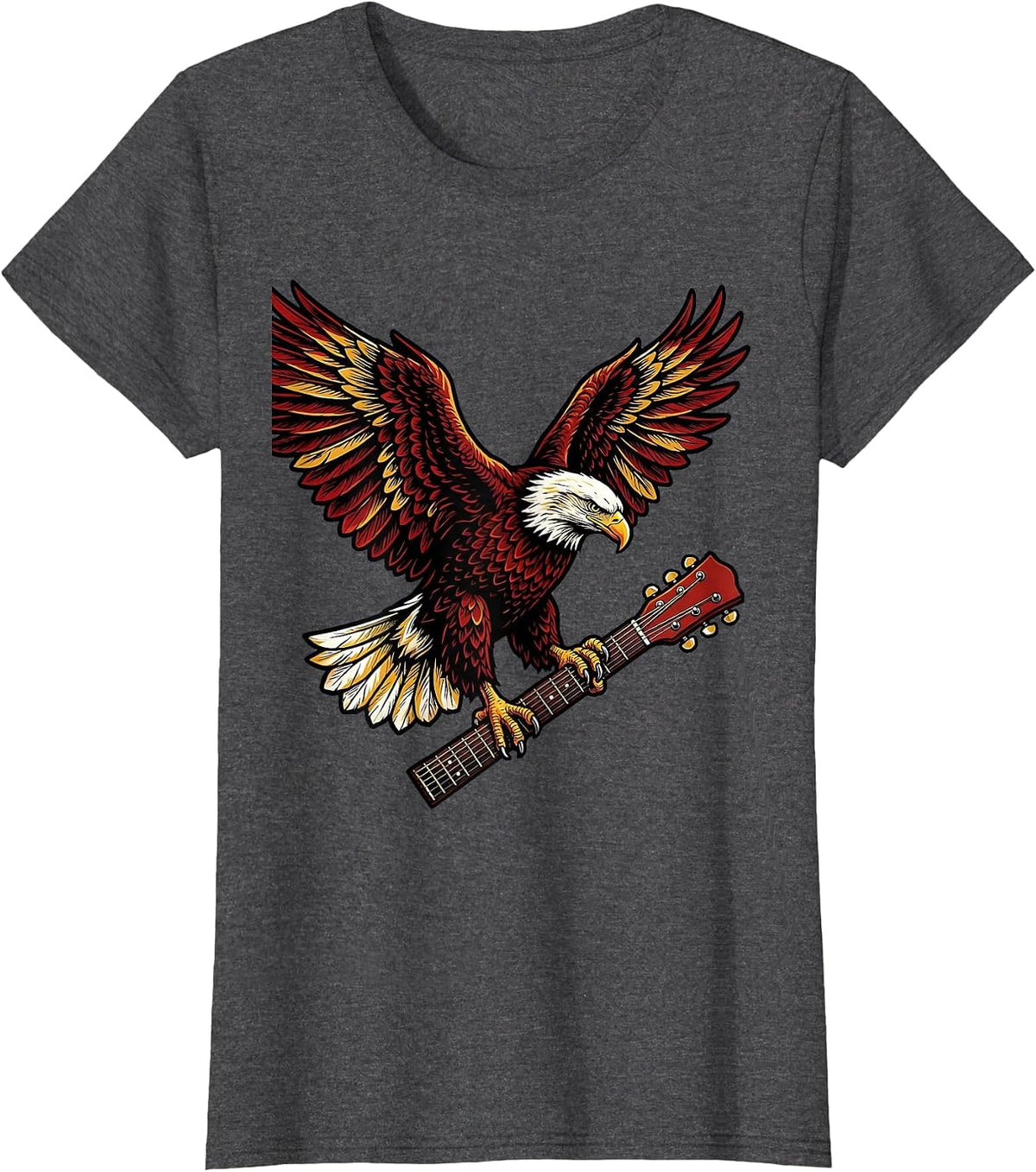 Women's Bald Eagle on Guitar Neck Country Music Design T-Shirt - Dark Heather Grey