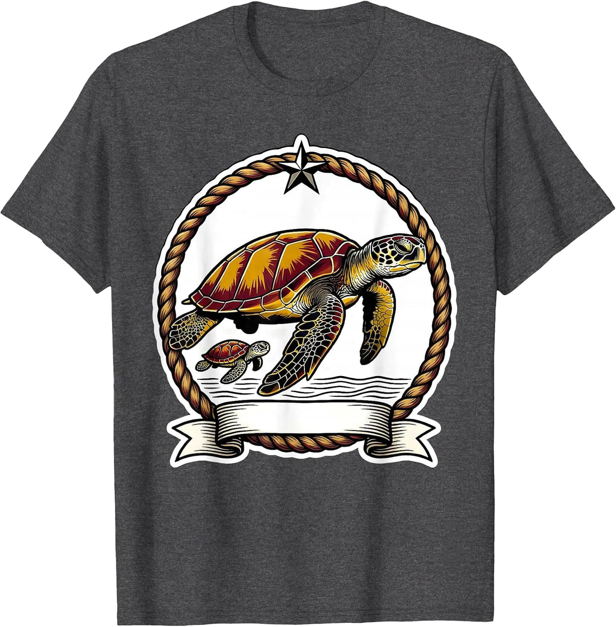 Sea Turtle Tattoo Flash Ocean Animal Lover Vacation T-Shirt - Dark Heather Grey
