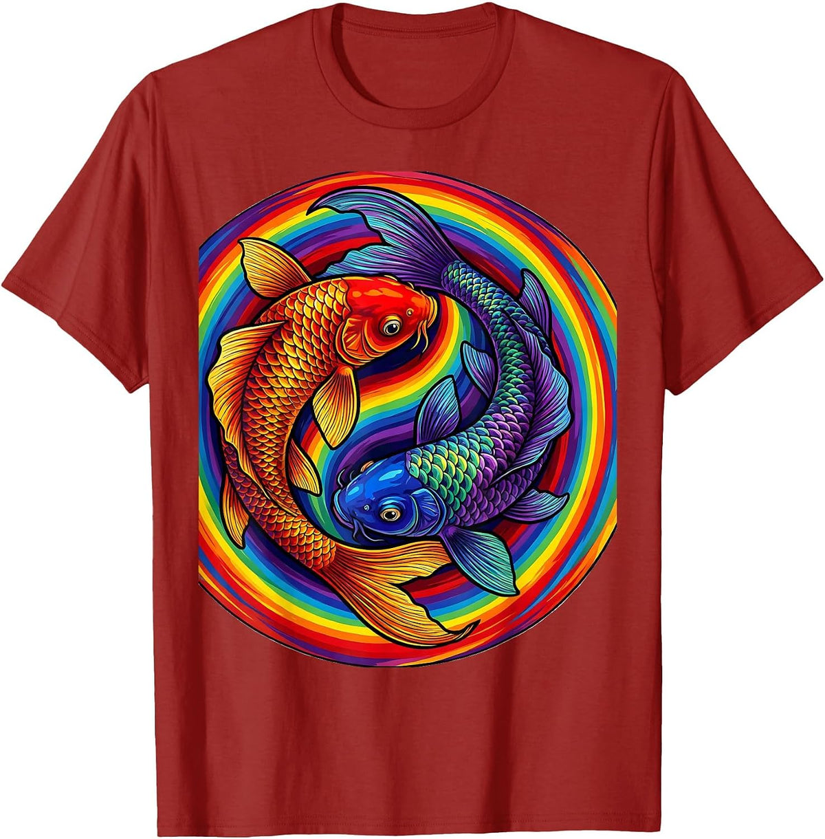 Men's Koi Fish Yin-Yang Pride Harmony Design T-Shirt - Cranberry Red