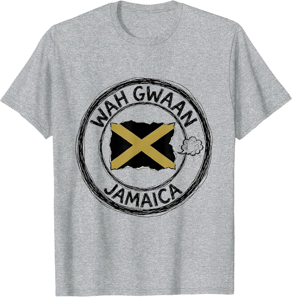 Men's Wah Gwaan Jamaica Hand-Sketched Caribbean Diaspora Pride T-Shirt - Heather Grey