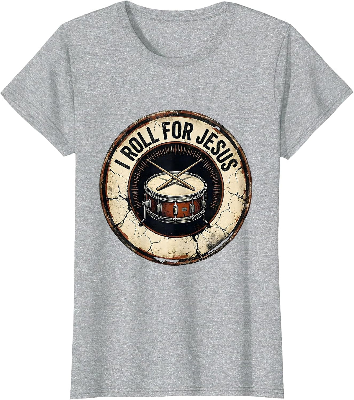 I Roll For Jesus Distressed Christian Worship Musician Drum T-Shirt - Heather Grey