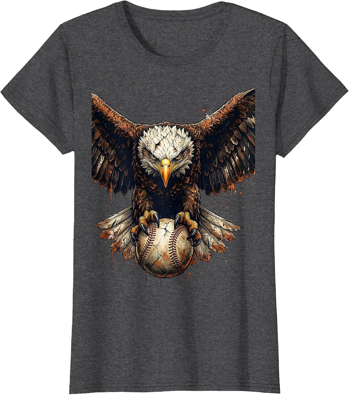 Women's Eagle Clutching Baseball Sharp Talons Graphic T-Shirt - Dark Heather Grey