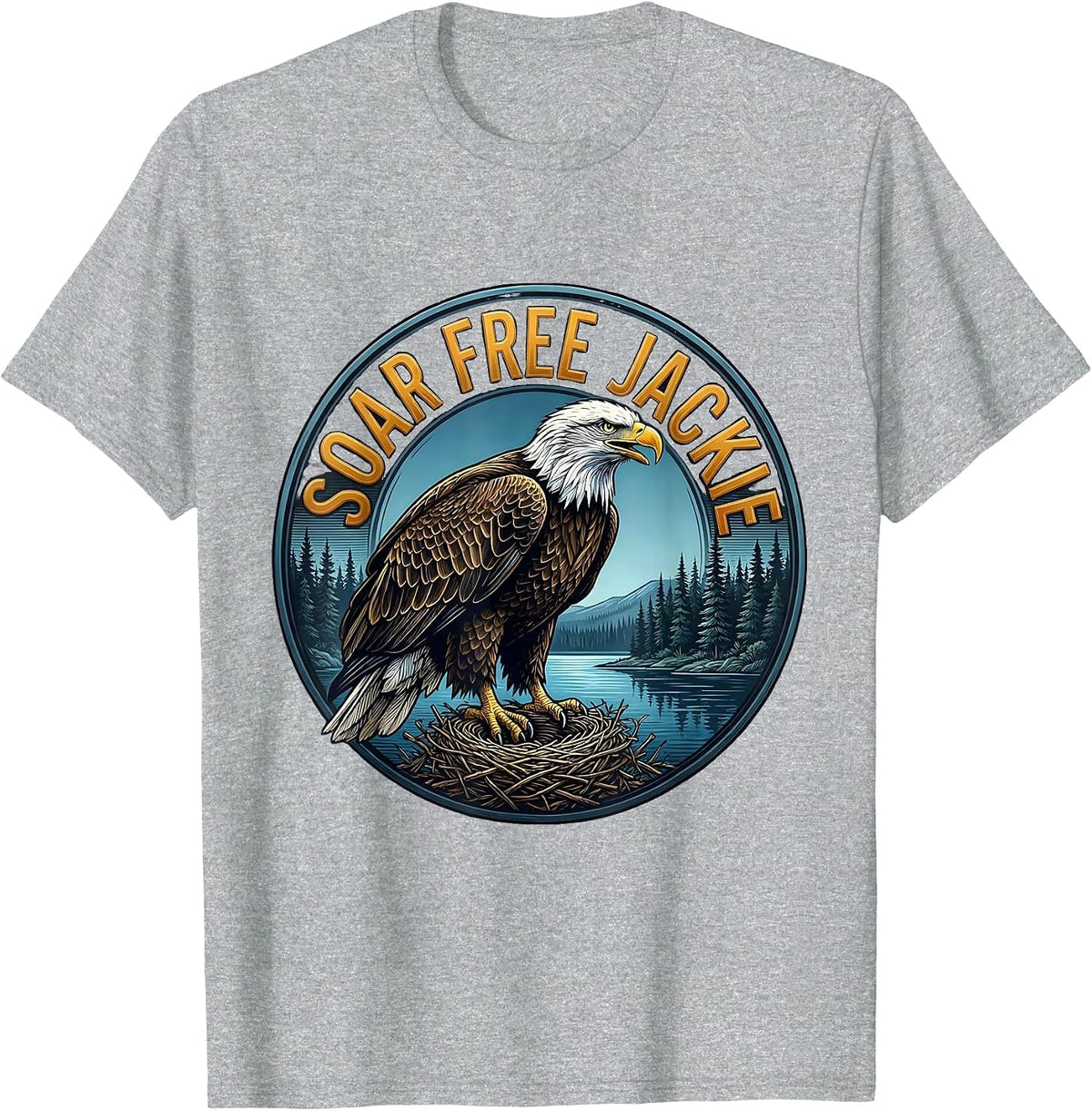Men's Soar Free Jackie Memorial Bald Eagle Nature Lover Tribute T-Shirt - Heather Grey