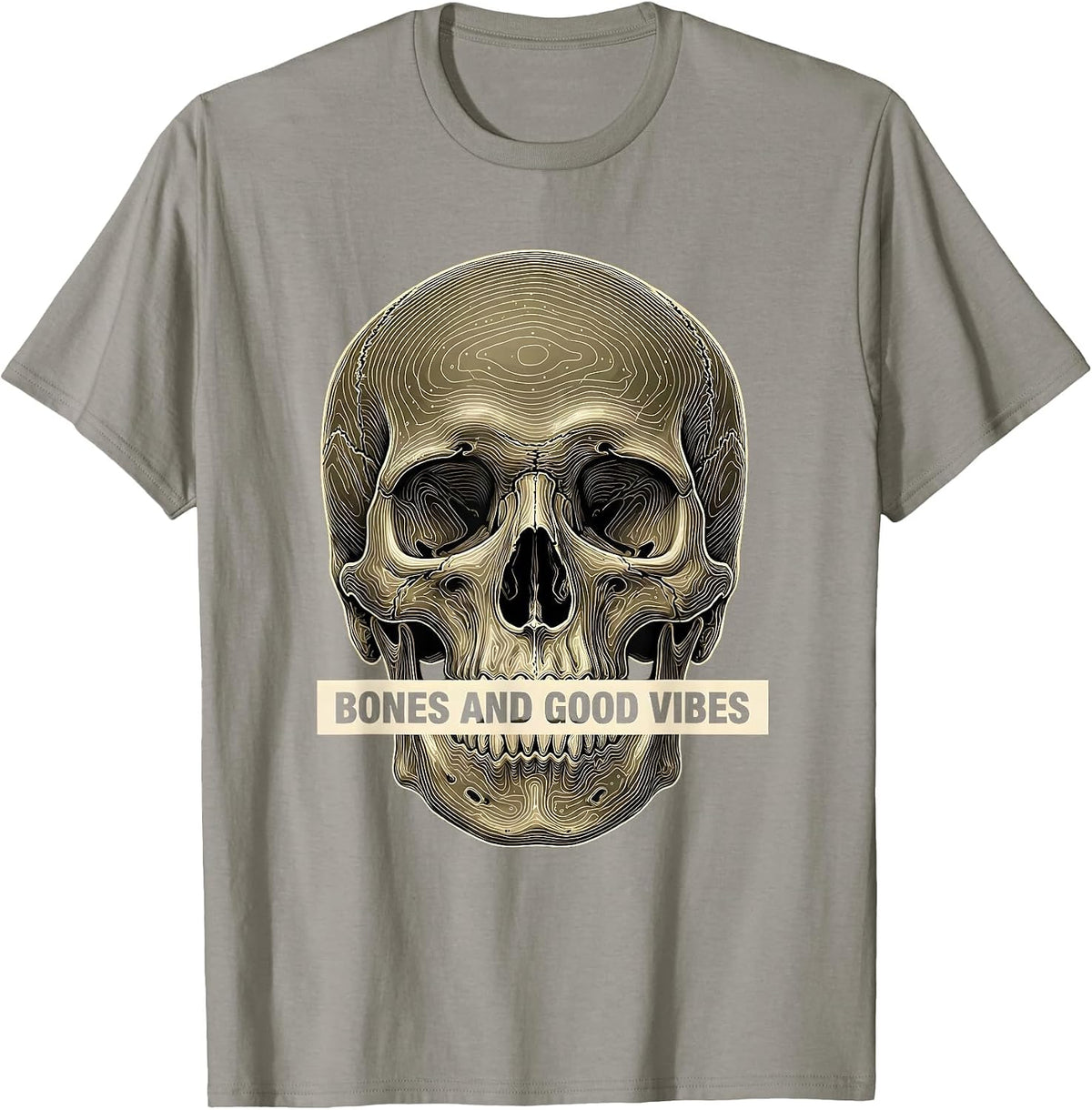 Men's Bones and Good Vibes Laid-Back Graphic Design T-Shirt - Slate Grey