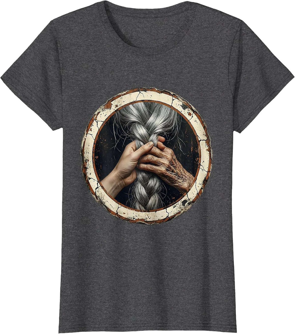 Women's Caregiver Braiding Elderly Woman's Hair Graphic T-Shirt - Dark Heather Grey