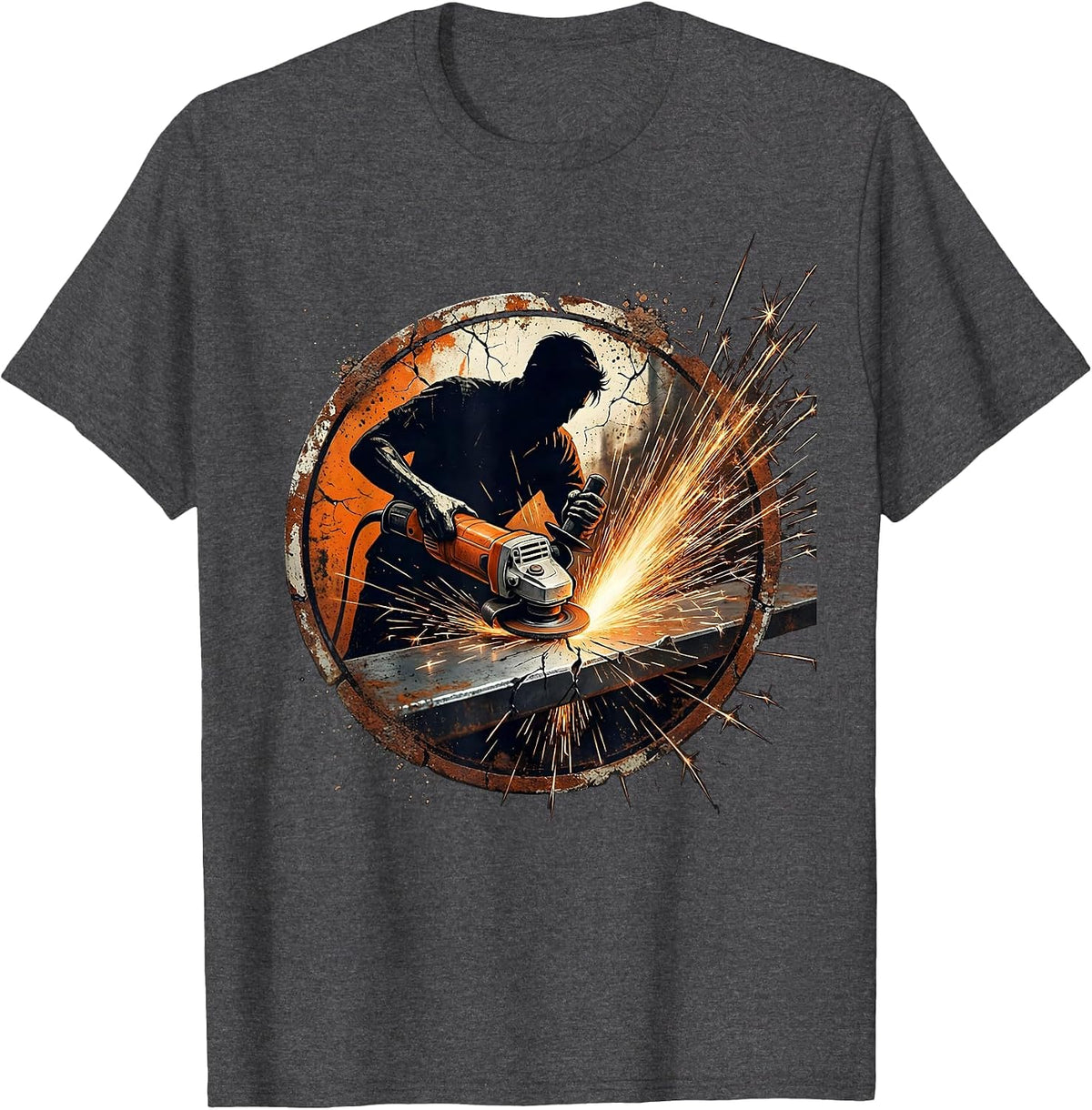 Grinder Sparks Welder Graphic Tee T-Shirt - Dark Heather Grey