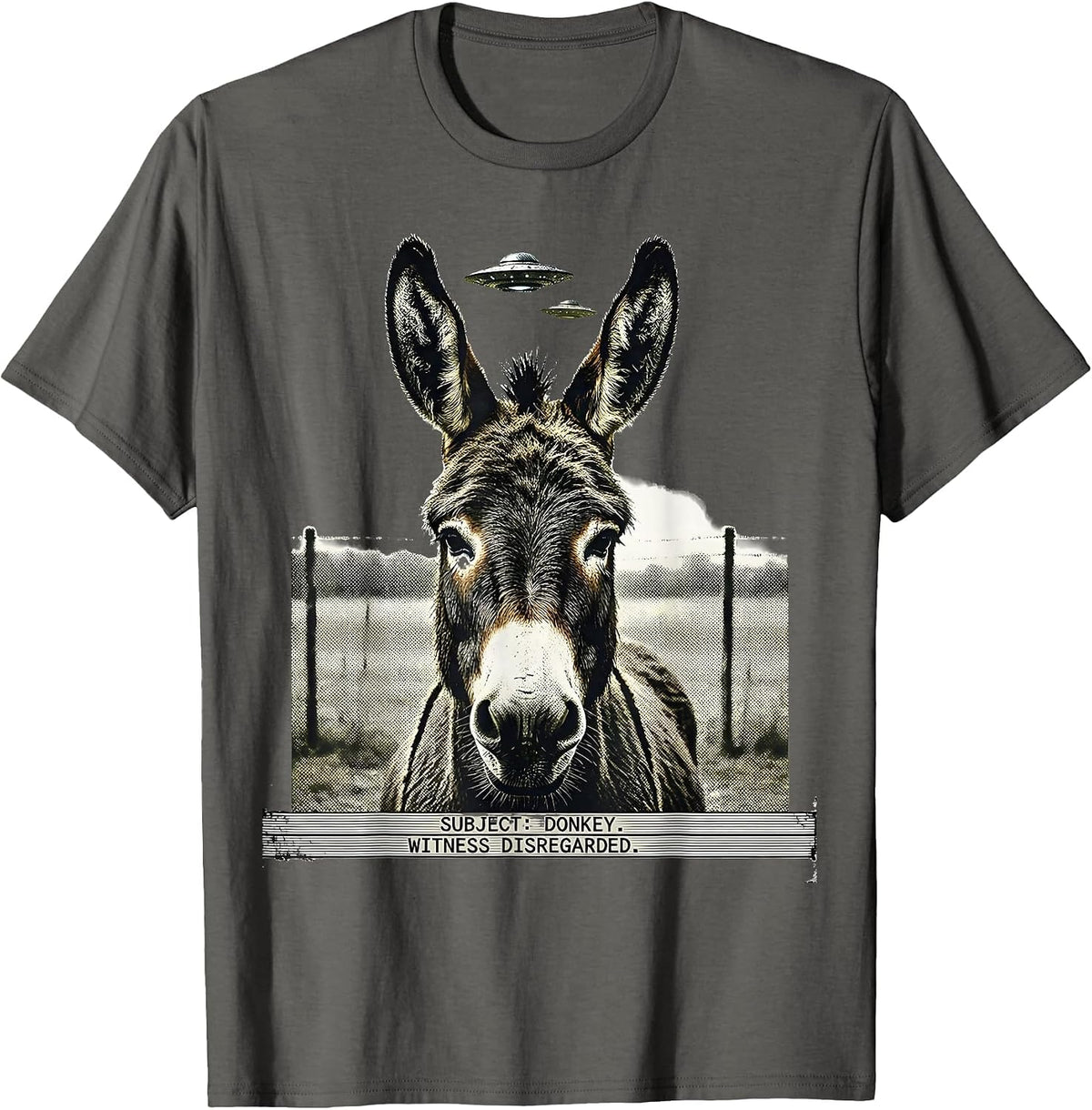 Men's SUBJECT: DONKEY. WITNESS DISREGARDED. Funny Animal UFO T-Shirt - Asphalt Grey
