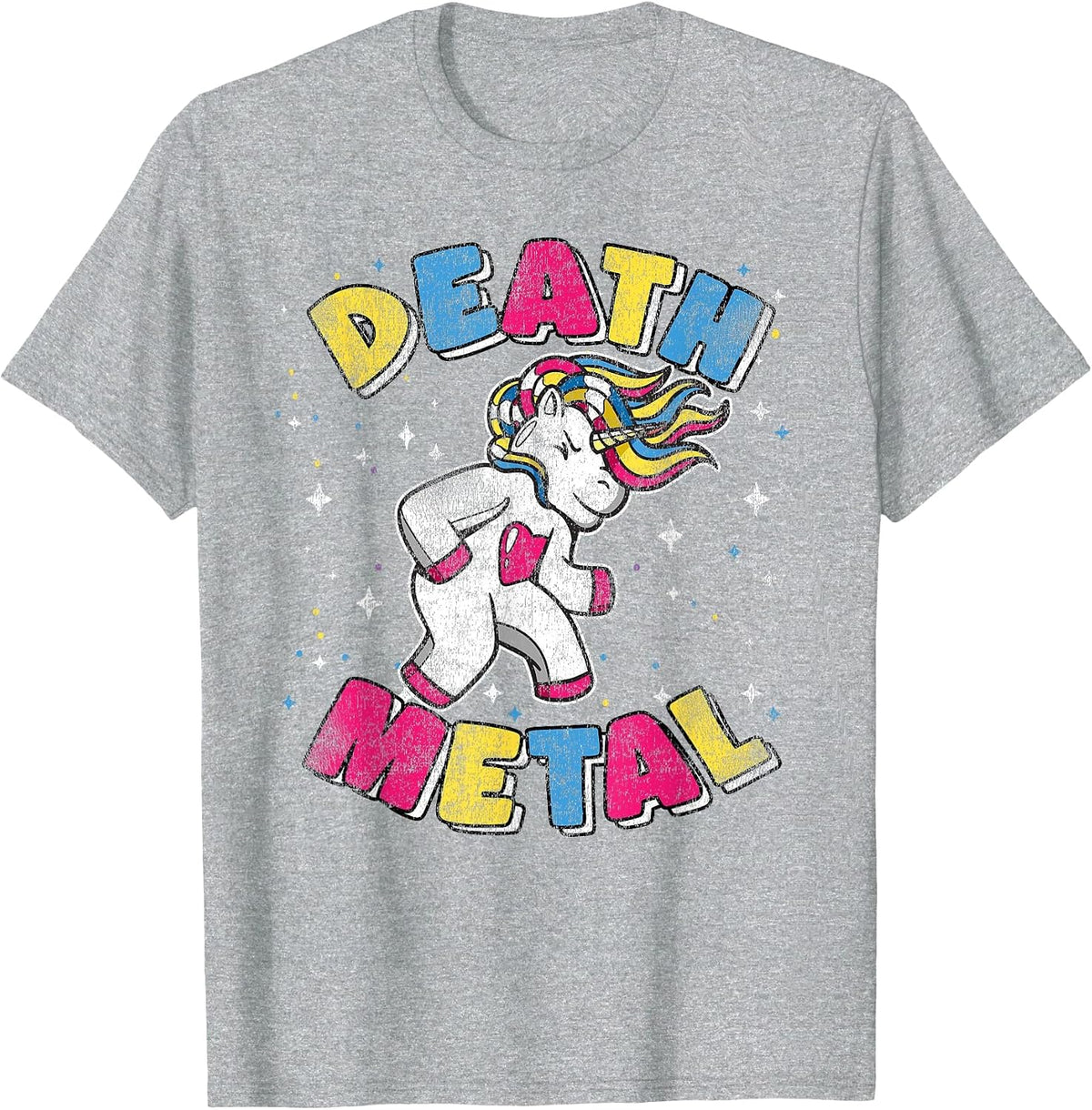 Death Metal Kids Headbanging Retro Heavy Metal Unicorn T-Shirt - Heather Grey