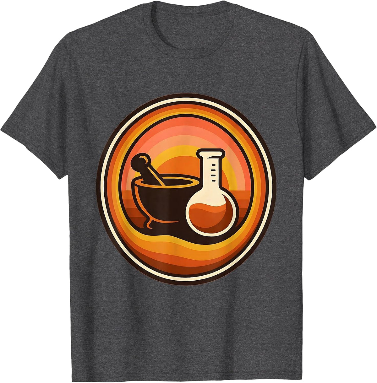 College Chemistry Mortar Pestle Flask Graphic T-Shirt - Dark Heather Grey