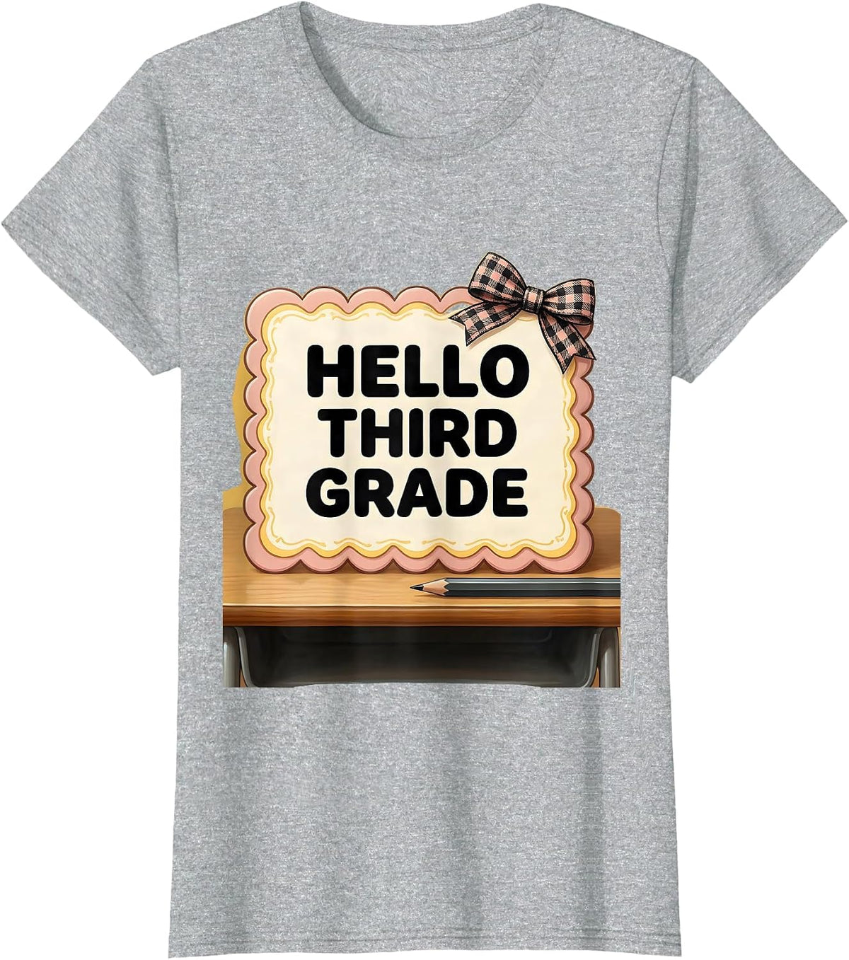 Women's Hello Third Grade Cute Coquette Back To School Pencil T-Shirt - Heather Grey