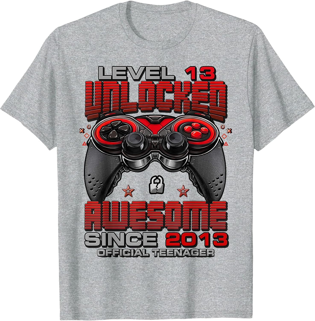 Level 13 Unlocked Awesome Since 2013 13th Birthday Gaming T-Shirt - Heather Grey