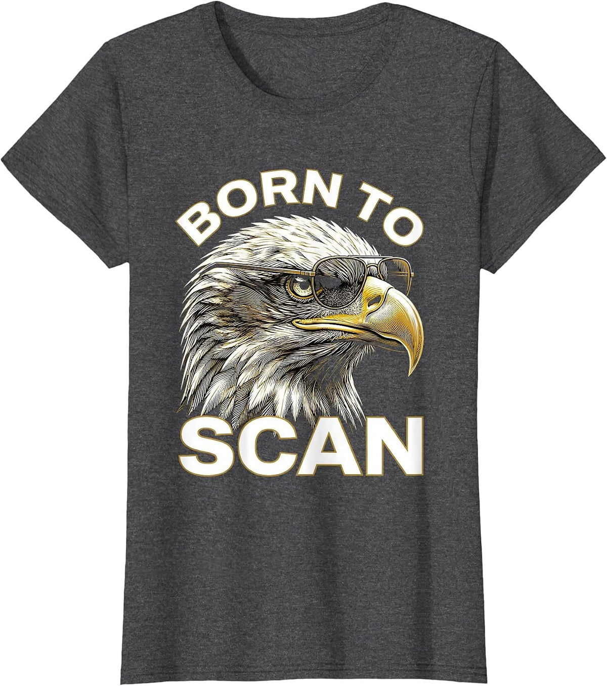 Women's Born To Scan Op Art Bald Eagle Wildlife Lover Pride T-Shirt - Dark Heather Grey