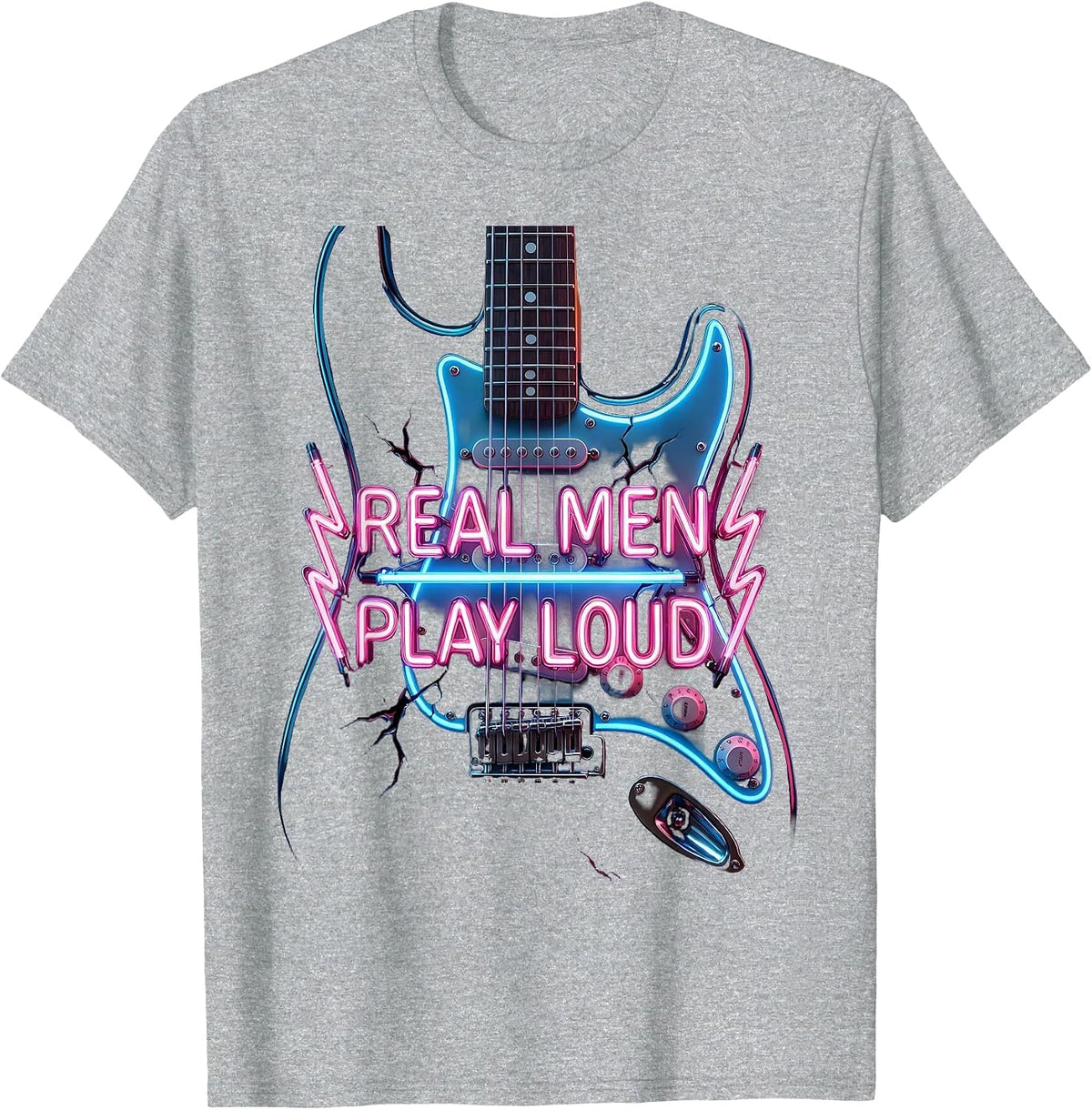 Men's Real Men Play Loud Rock Music Graphic Design T-Shirt - Heather Grey