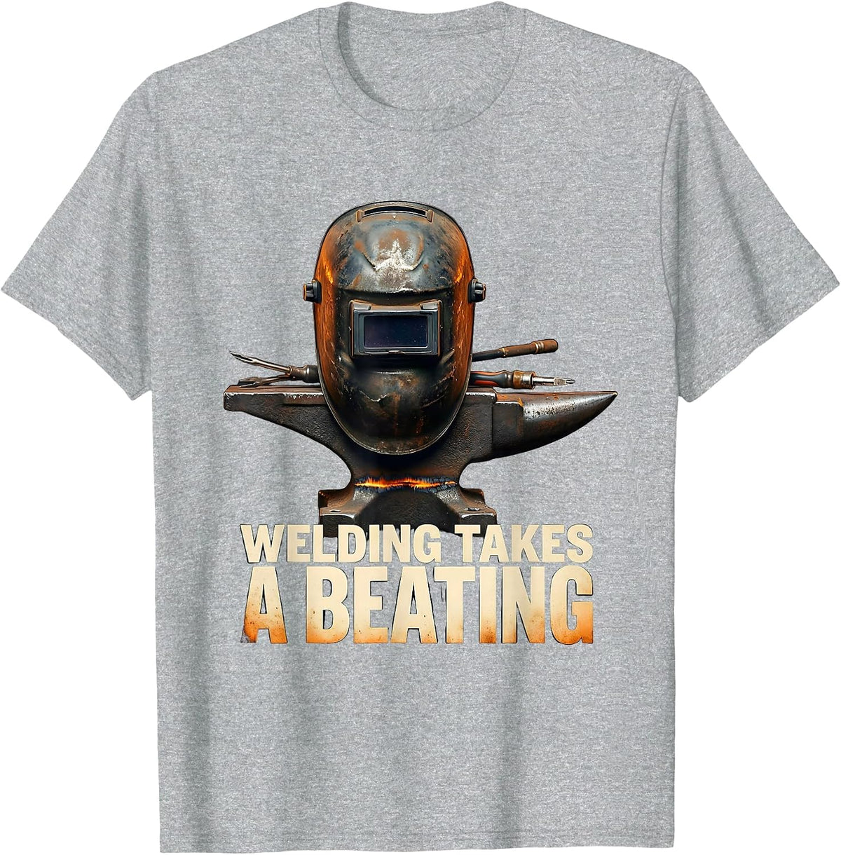 Men's Welding Takes A Beating Funny Welder Skeleton Tradesman T-Shirt - Heather Grey