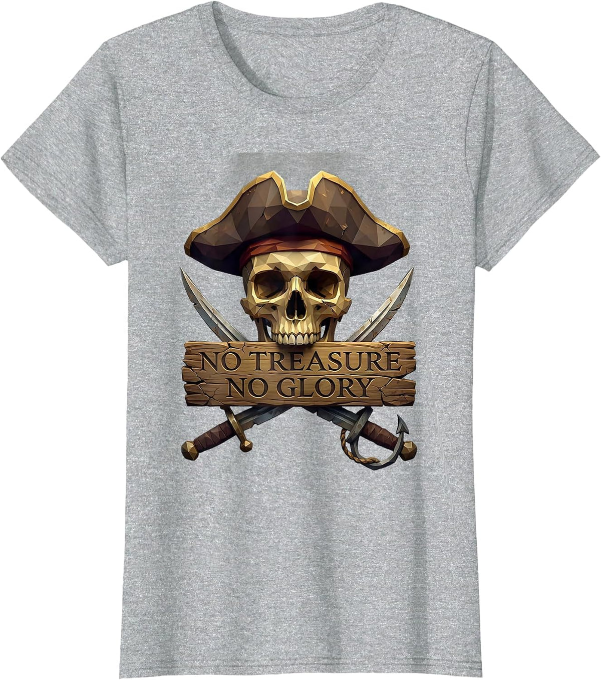 Women's No Treasure No Glory Pirate Graphic Design T-Shirt - Heather Grey