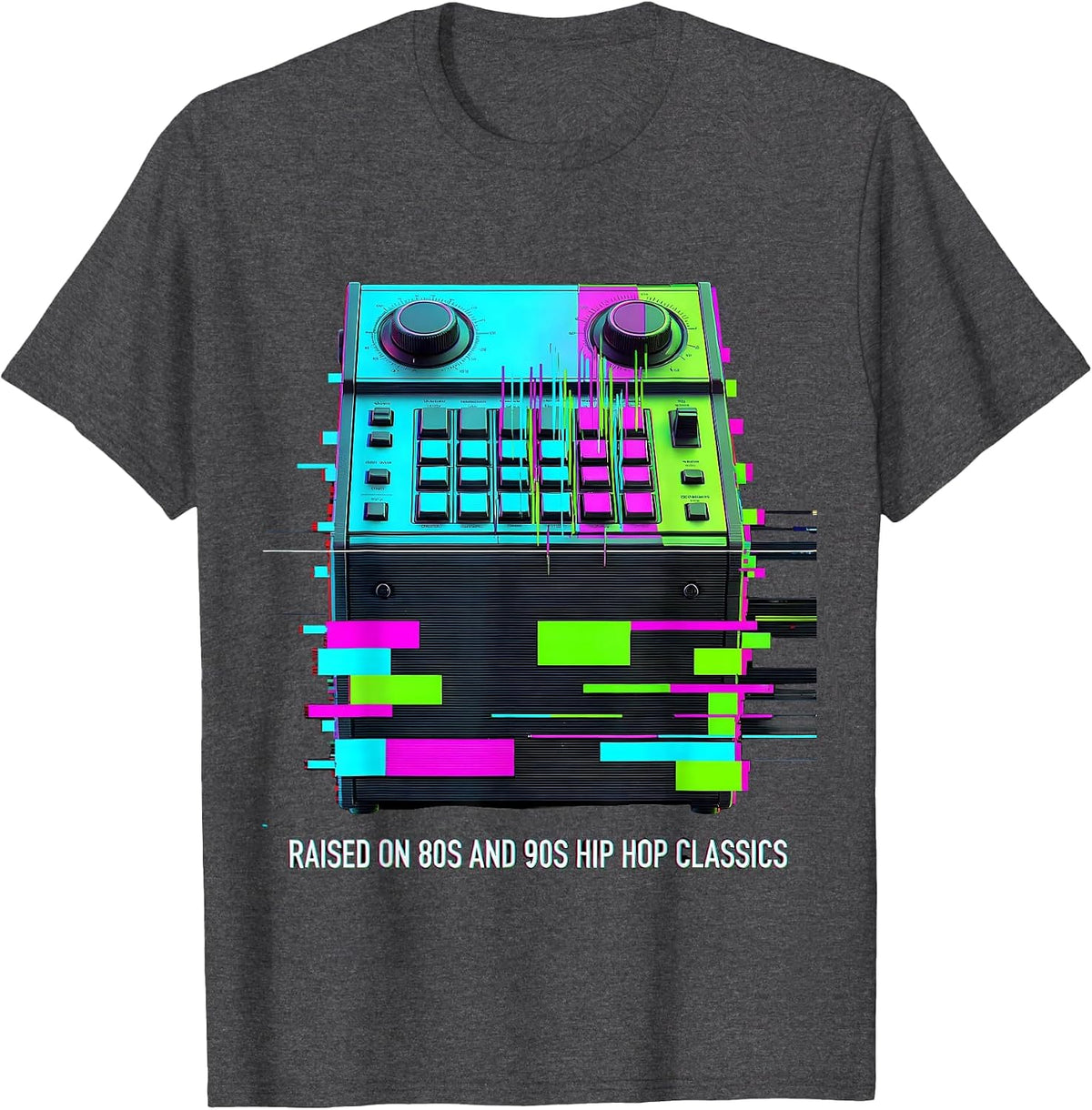Men's Raised On 80s And 90s Hip Hop Classics Retro Nostalgia T-Shirt - Dark Heather Grey