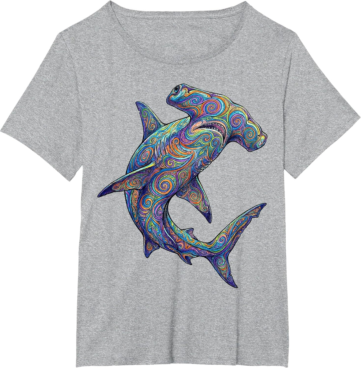 Colorful Hammerhead Shark Abstract Ocean Art Marine Life T-Shirt - Heather Grey