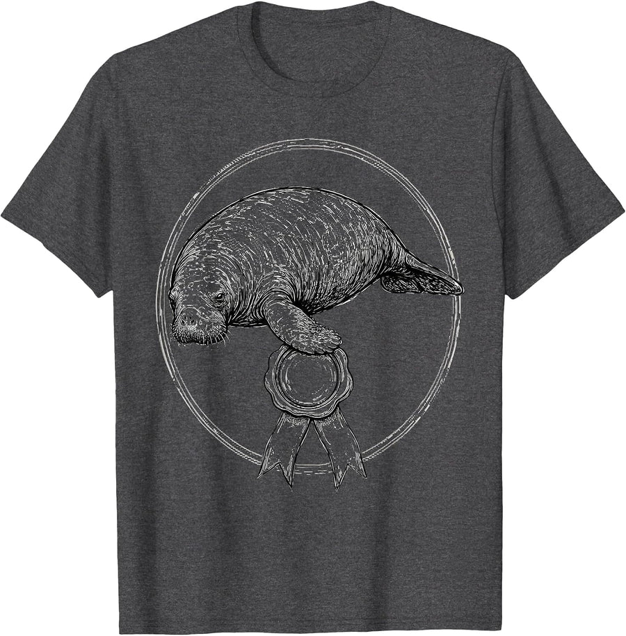 Men's Manatee Official Sleepshirt Wildlife Lover Humor T-Shirt - Dark Heather Grey
