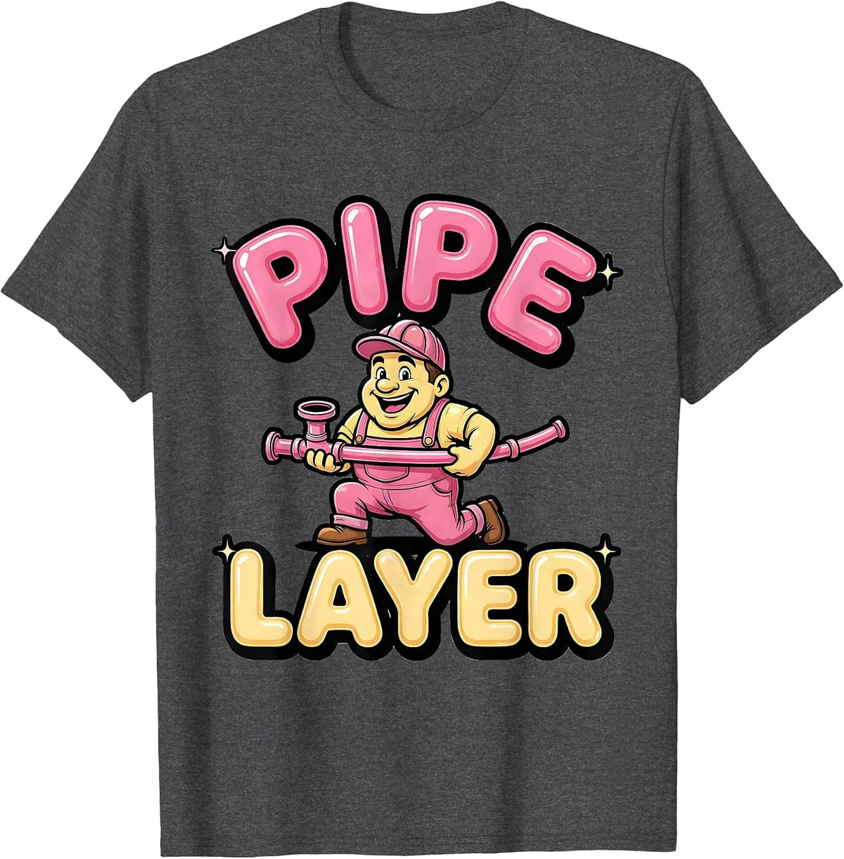 Men's Pipe Layer Crude Adult Gag-Gift Humor T-Shirt - Dark Heather Grey