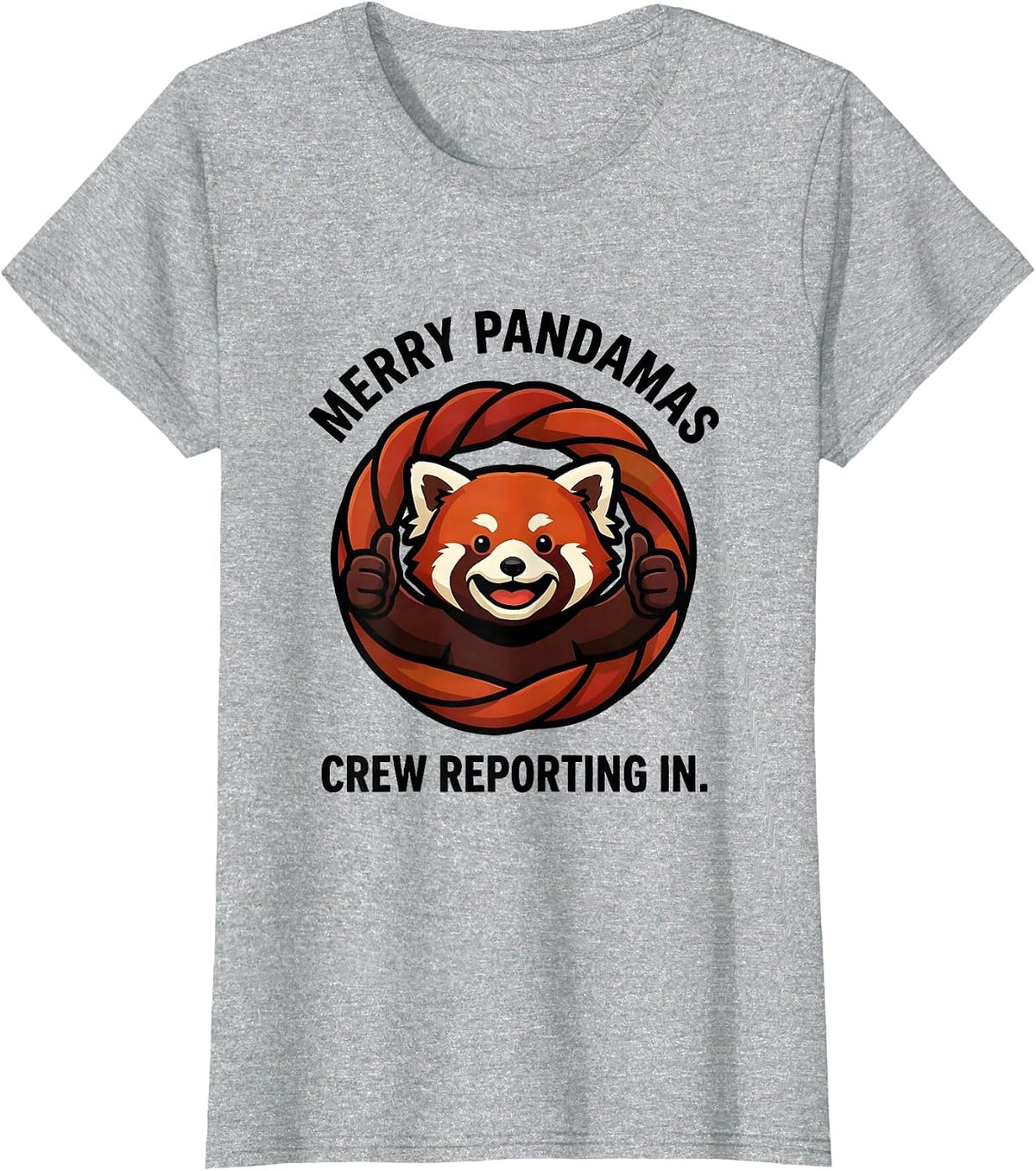 Women's Merry Pandamas Crew Reporting In Cute Red Panda Mascot Logo T-Shirt - Heather Grey