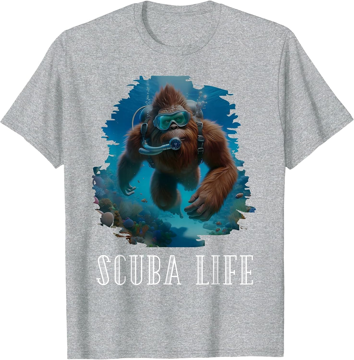 Funny Bigfoot Scuba Diving Scuba Diver Sasquatch Hawaiian T-Shirt - Heather Grey