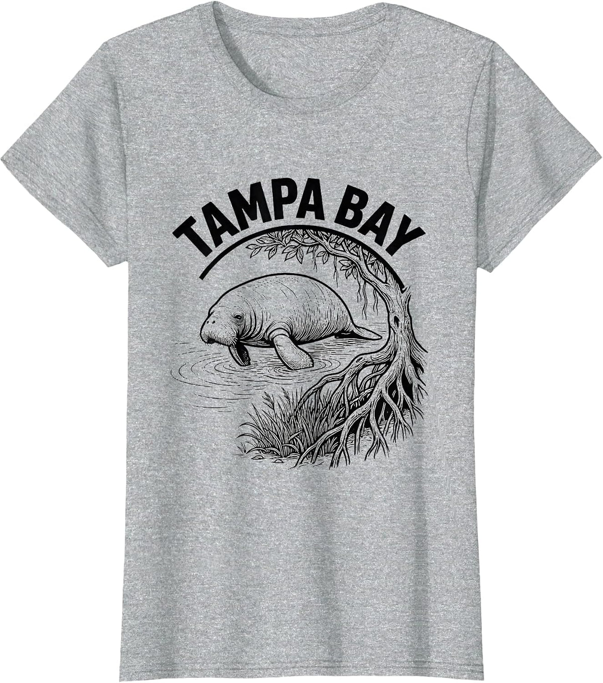 Tampa Bay Line Art Manatee Surfacing Vintage City Pride T-Shirt - Heather Grey