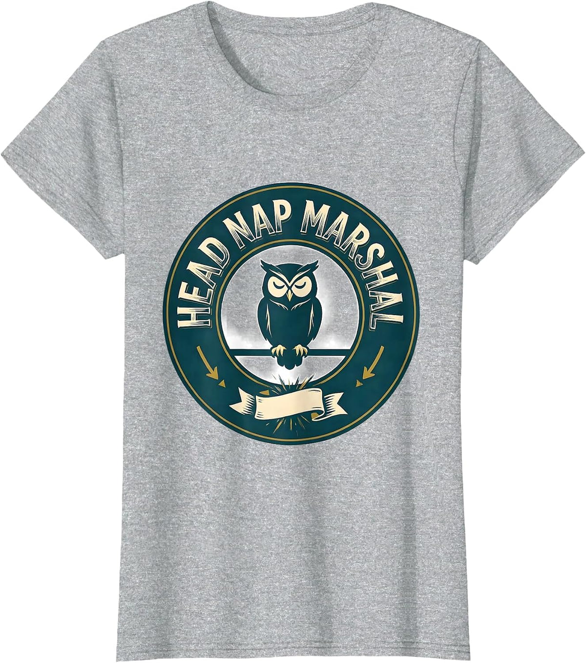 Head Nap Marshal Cute Owl Sleepshirt Animal Lover Novelty T-Shirt - Heather Grey