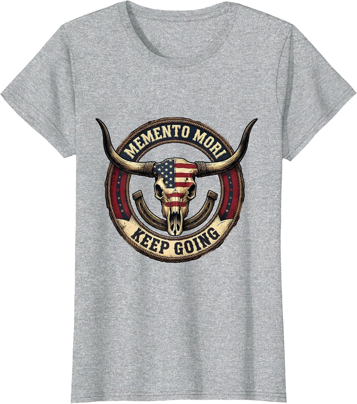 Memento Mori Keep Going Skull Graphic Design T-Shirt - Heather Grey