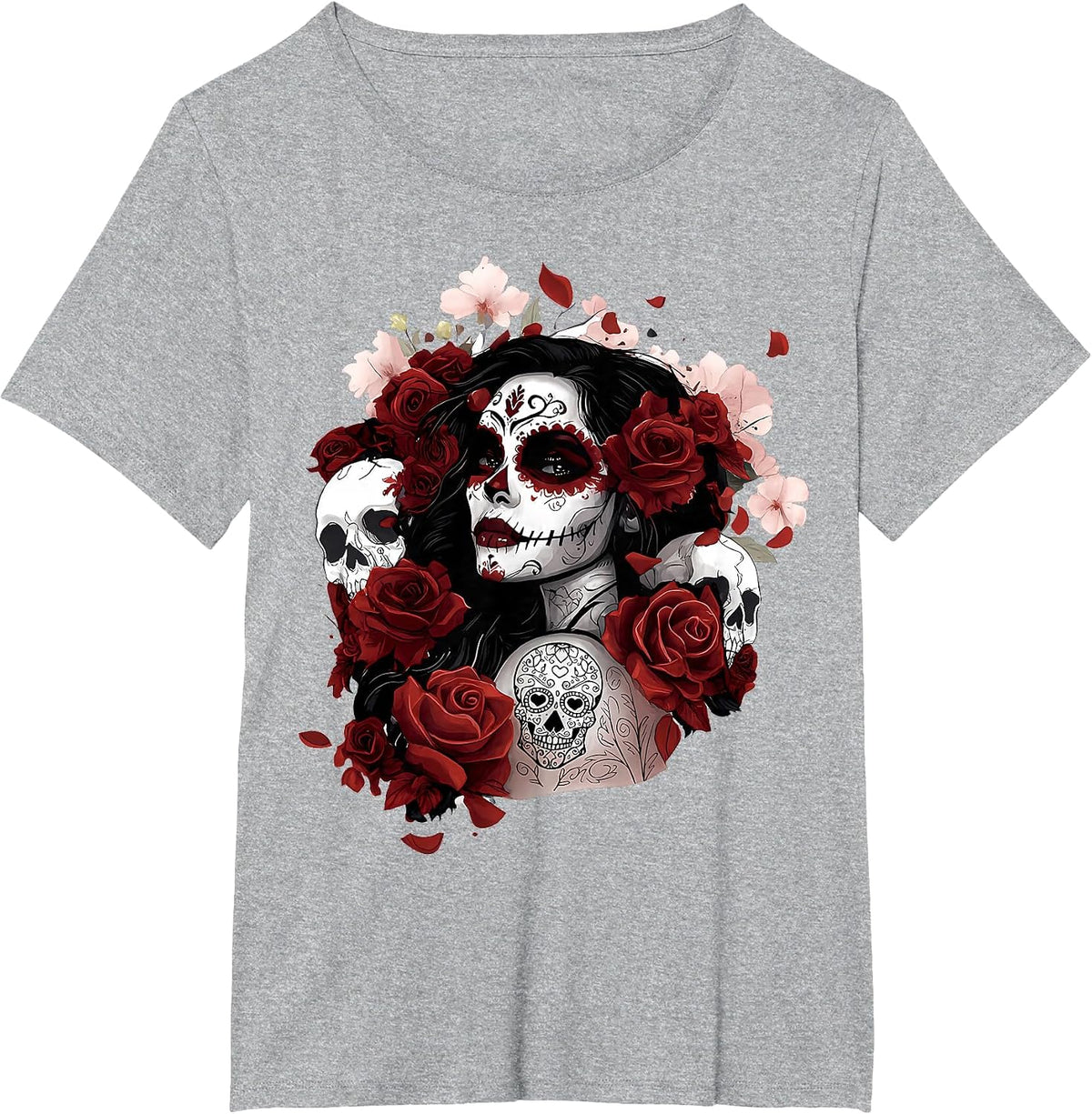Dia De Los Muertos Mexican Day of the Dead Sugar Skull T-Shirt - Heather Grey