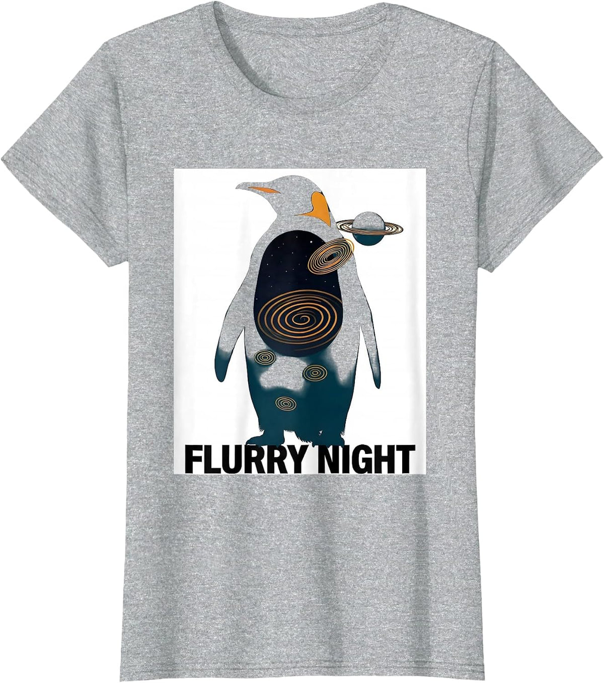 Women's Flurry Night Penguin Van Gogh Animal Lover Art T-Shirt - Heather Grey