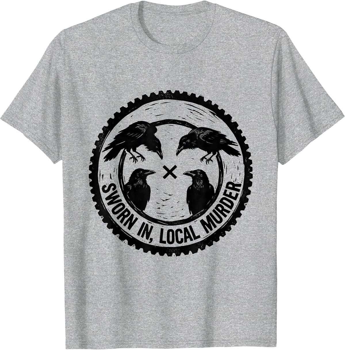 Men's Sworn In, Local Murder Dark Humor Crow Raven Bird Lover Pun T-Shirt - Heather Grey