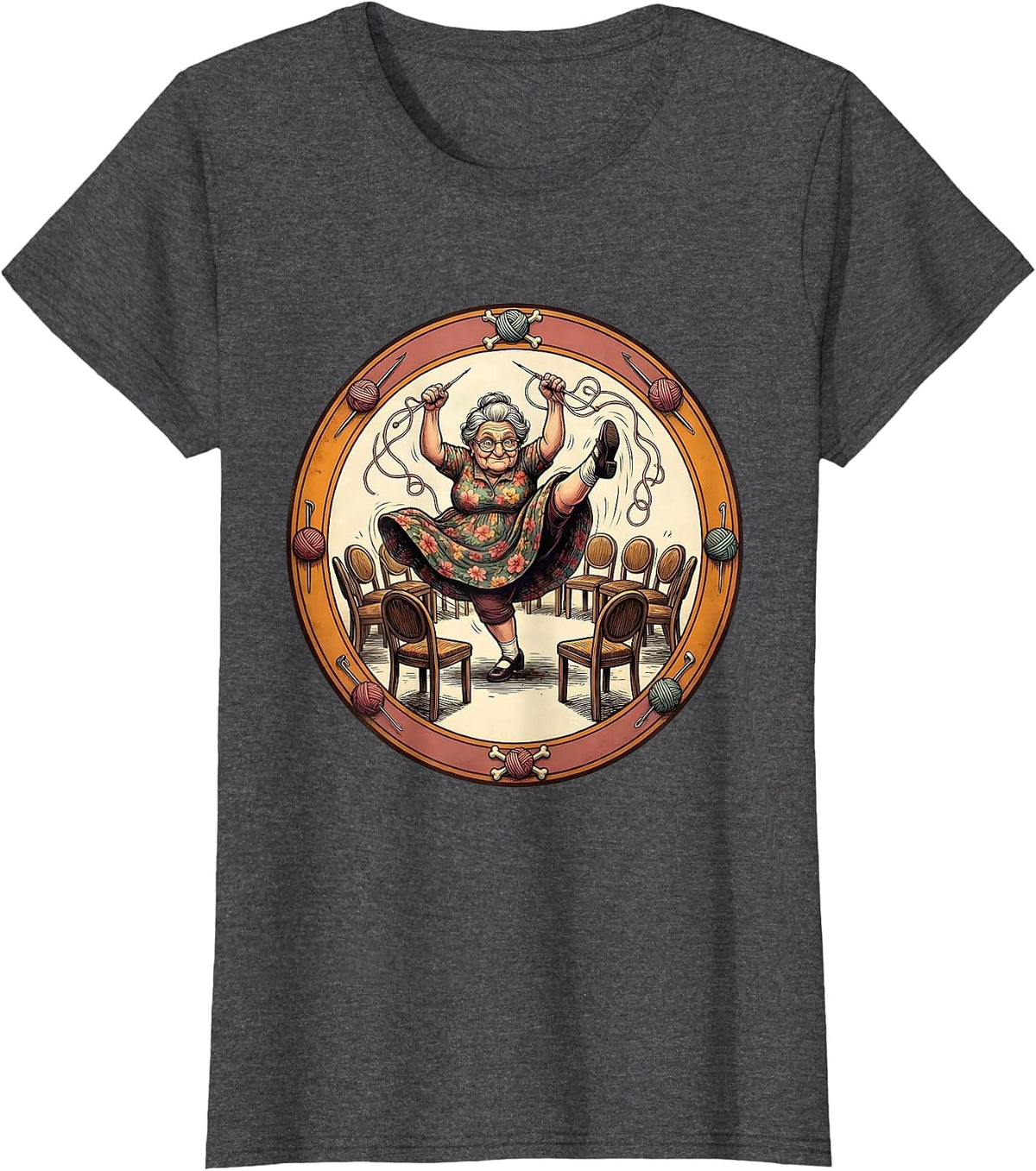 Women's Grandma Busts Moves at Knitting Circle T-Shirt - Dark Heather Grey