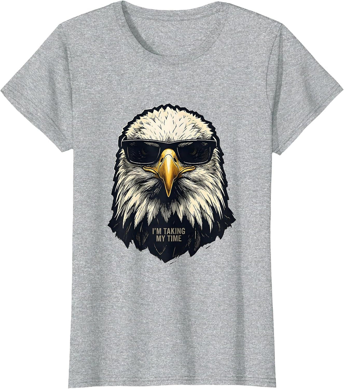 Women's I'm Taking My Time Linocut Bald Eagle Sunglasses Funny T-Shirt - Heather Grey