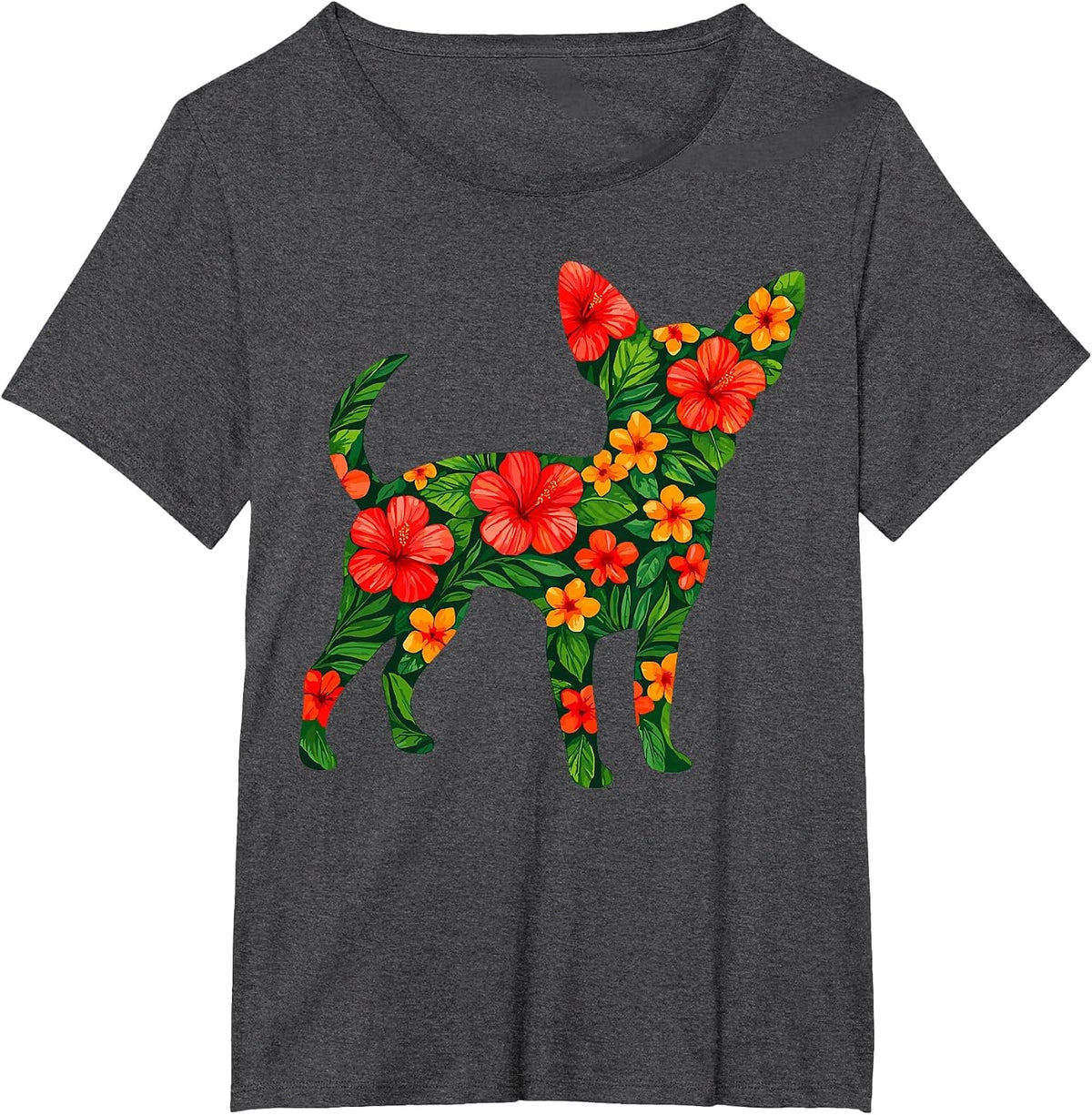 Floral Chihuahua T-Shirt - Dark Heather Grey