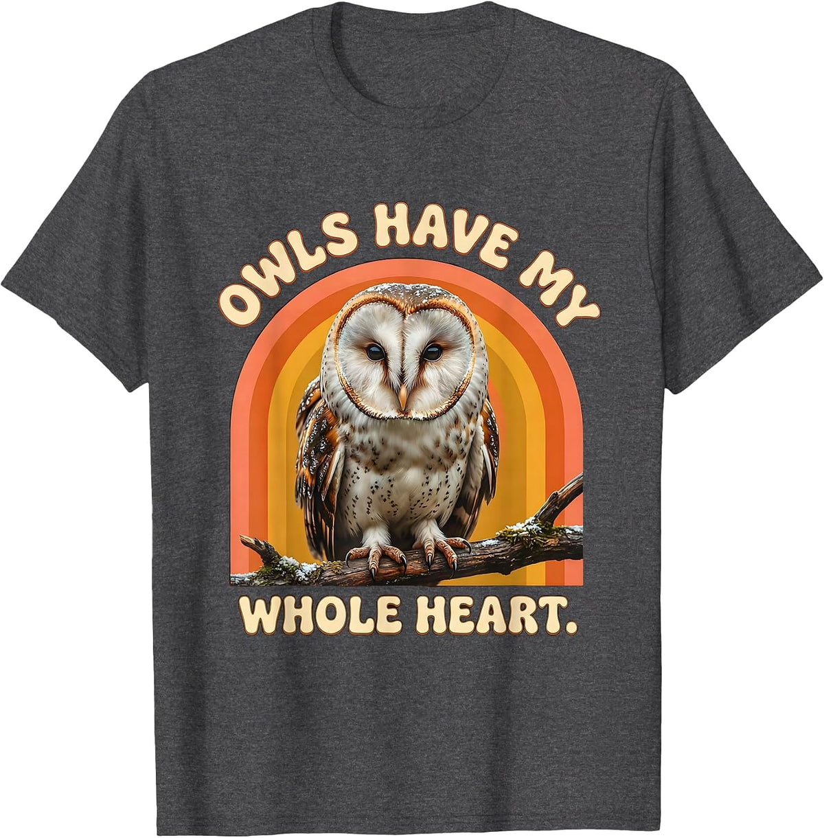 Men's Owls Have My Whole Heart Retro Owl Lover Birdwatcher Humor T-Shirt - Dark Heather Grey