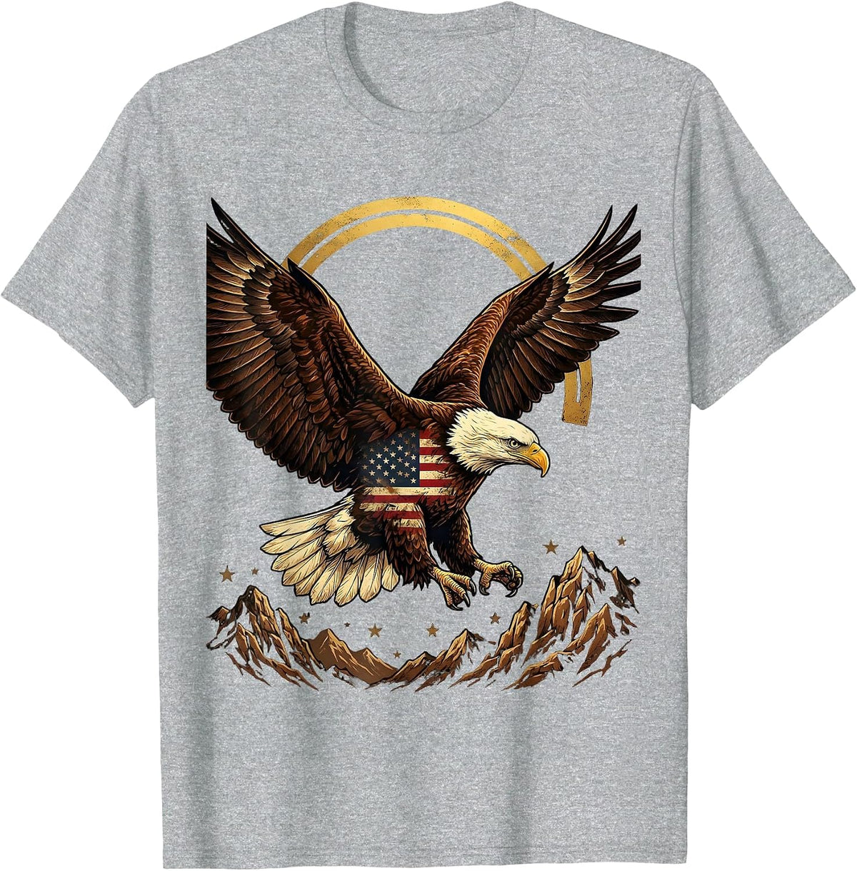 Men's Boys Patriotic Bald Eagle Soaring Over Mountains T-Shirt - Heather Grey