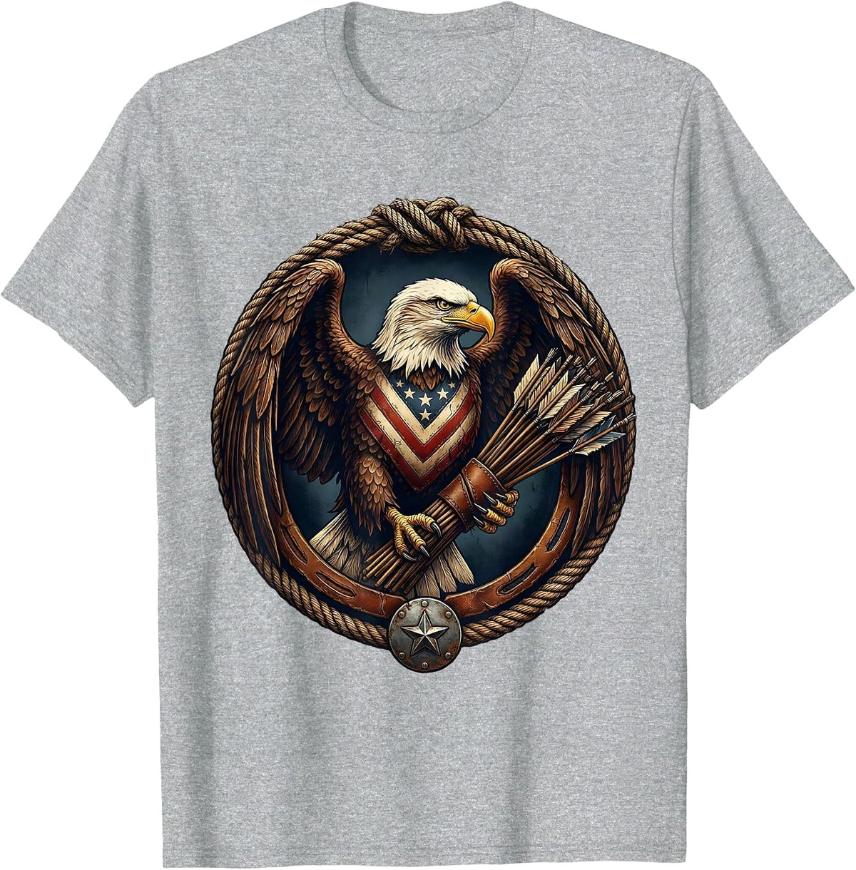 Men's 1776 Bald Eagle Thirteen Arrows Patriotic Design T-Shirt - Heather Grey