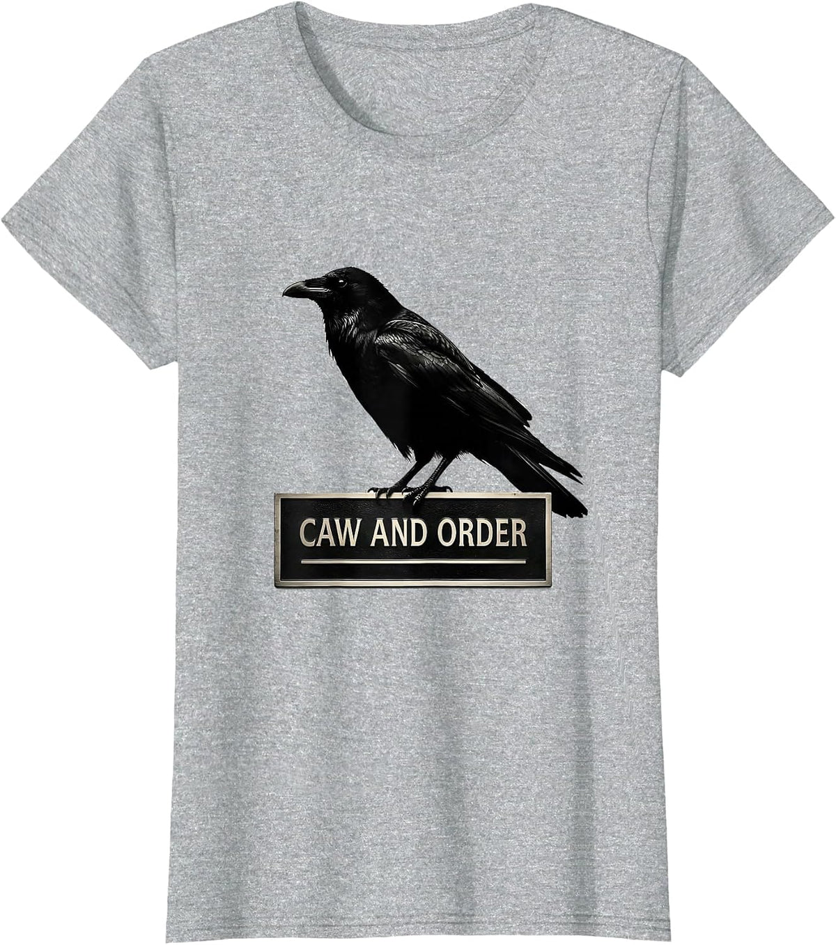 Caw And Order Minimalist Crow Murder Pun Gothic Humor T-Shirt - Heather Grey