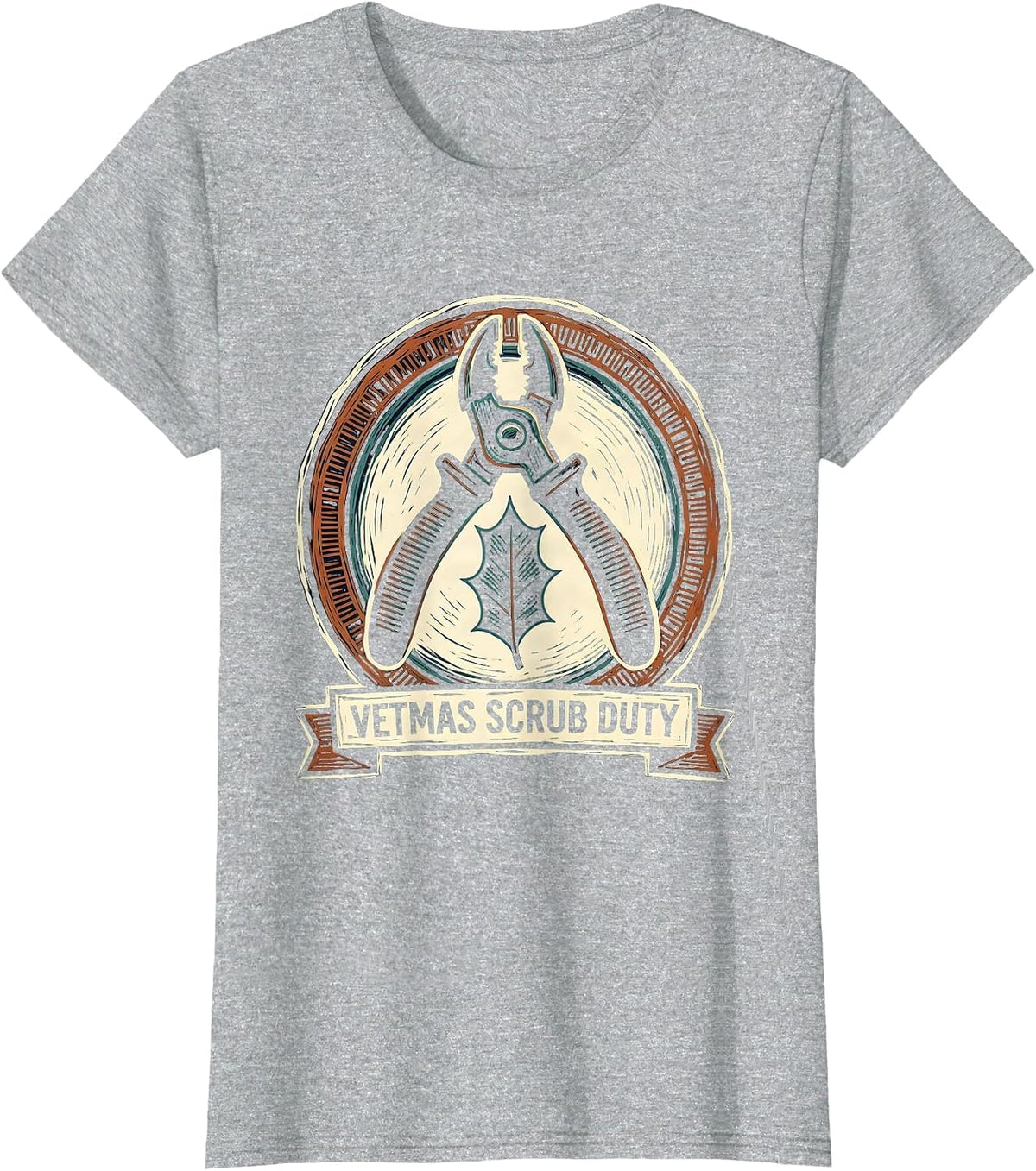 Women's Vetmas Scrub Duty Funny Vet Tech Christmas Veterinary Humor T-Shirt - Heather Grey