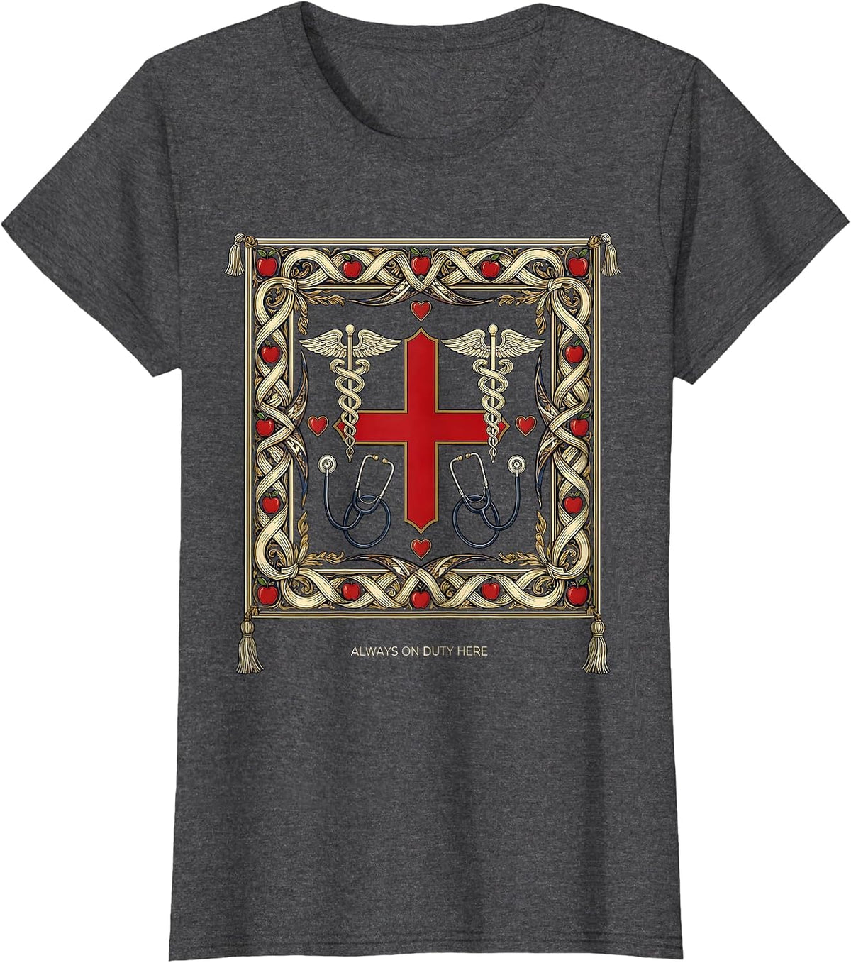 Women's School Nurse Always On Duty Graphic Design T-Shirt - Dark Heather Grey