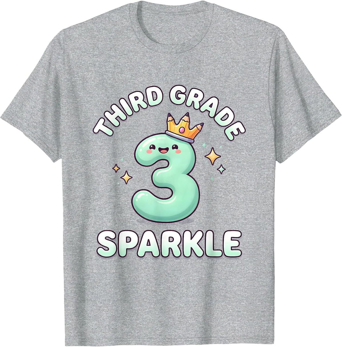 Men's Third Grade Sparkle Cute Kawaii Back to School Grade Girl T-Shirt - Heather Grey