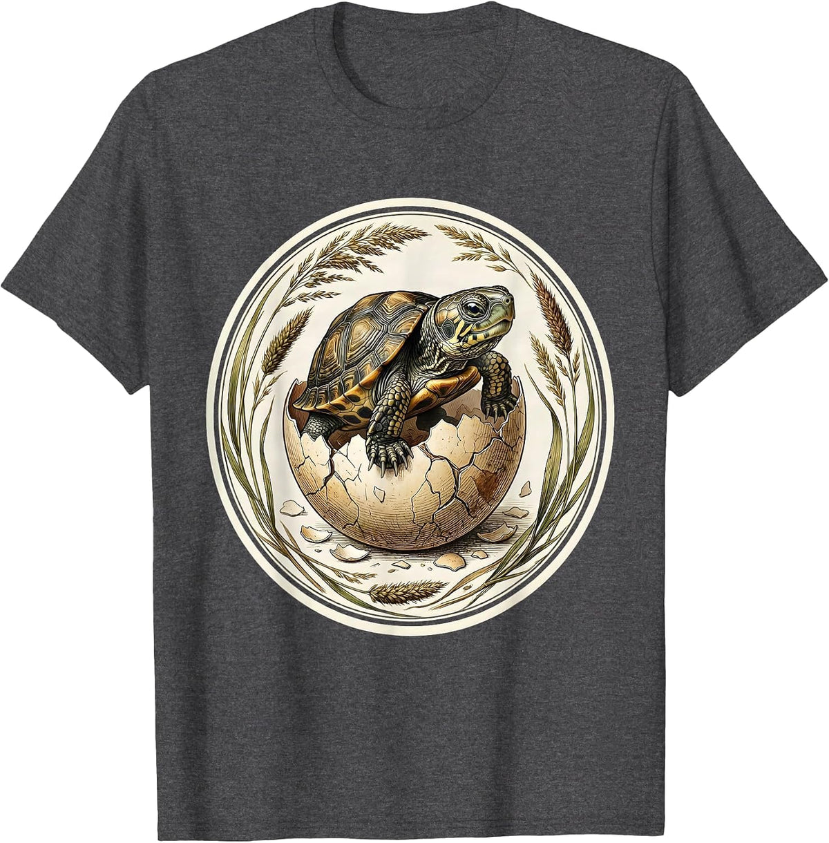 Tiny Turtle Hatching From Glowing Egg Illustration T-Shirt - Dark Heather Grey