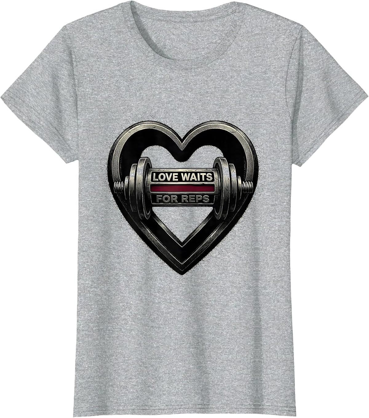 Women's Love Waits For Reps Blackwork Dotwork Gym Humor Valentine T-Shirt - Heather Grey