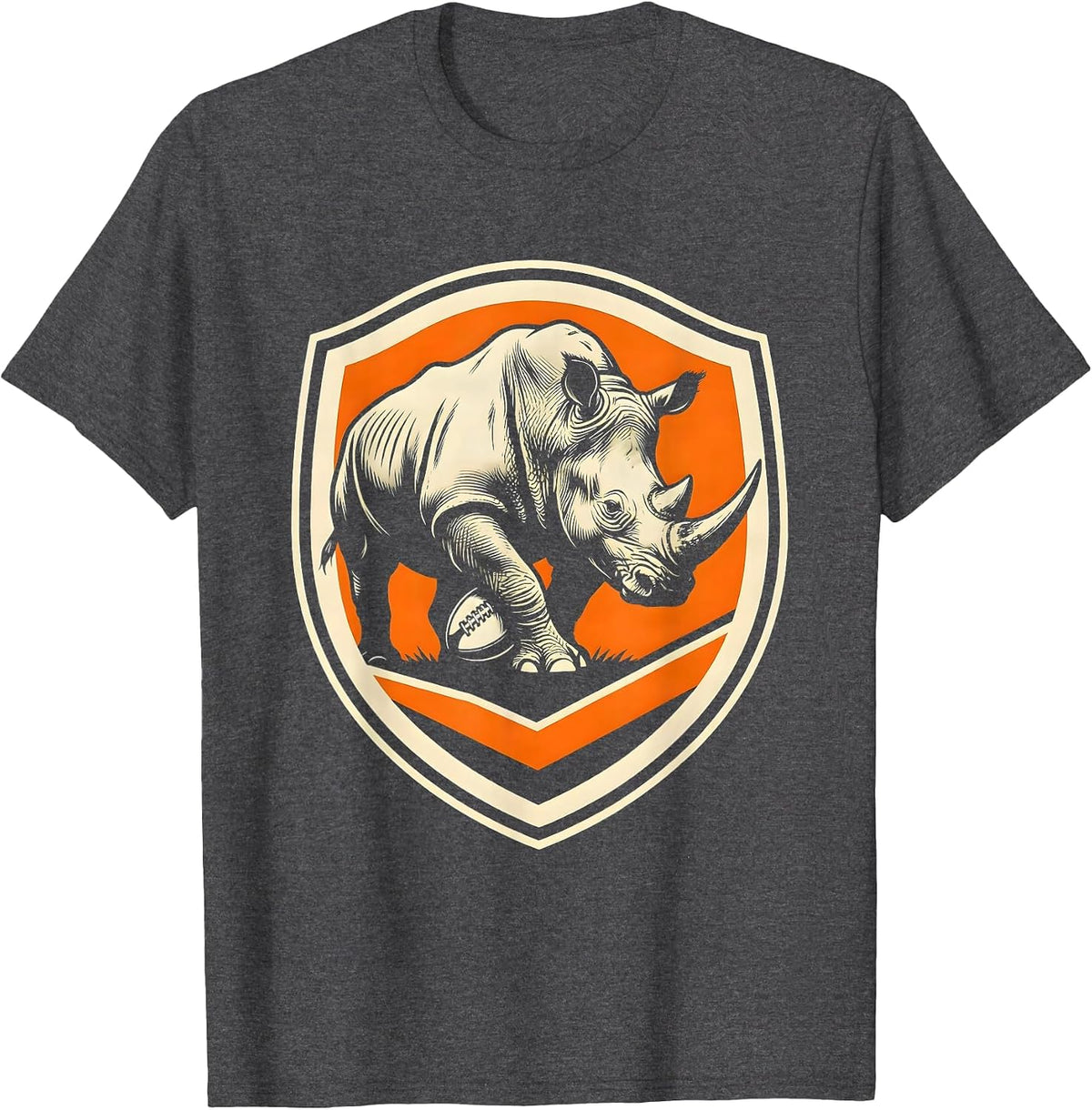 Charging Rhino Rugby Ball Graphic T-Shirt - Dark Heather Grey