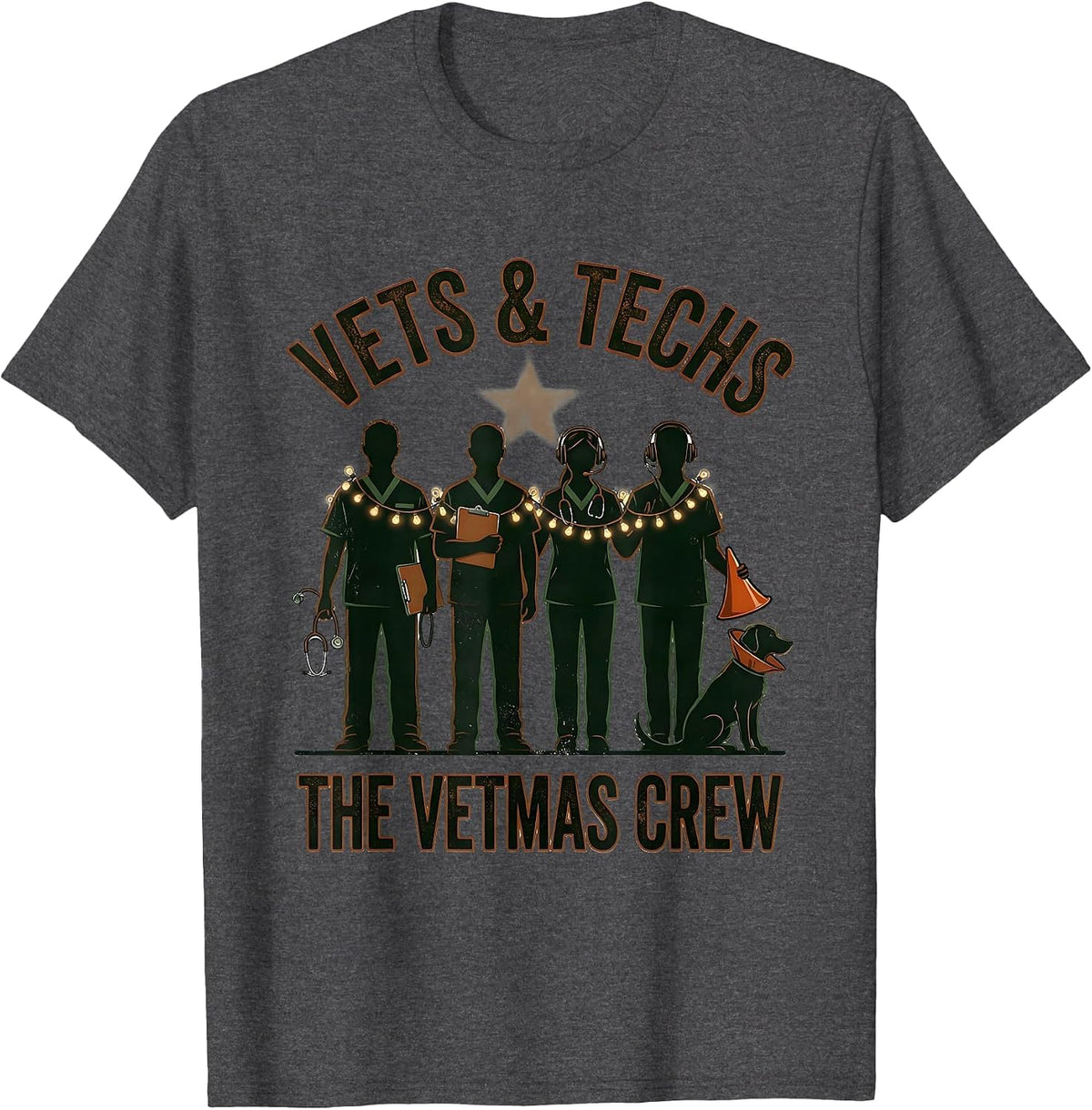 Men's Vets & Techs: The Vetmas Crew Vintage Veterinary Clinic T-Shirt - Dark Heather Grey