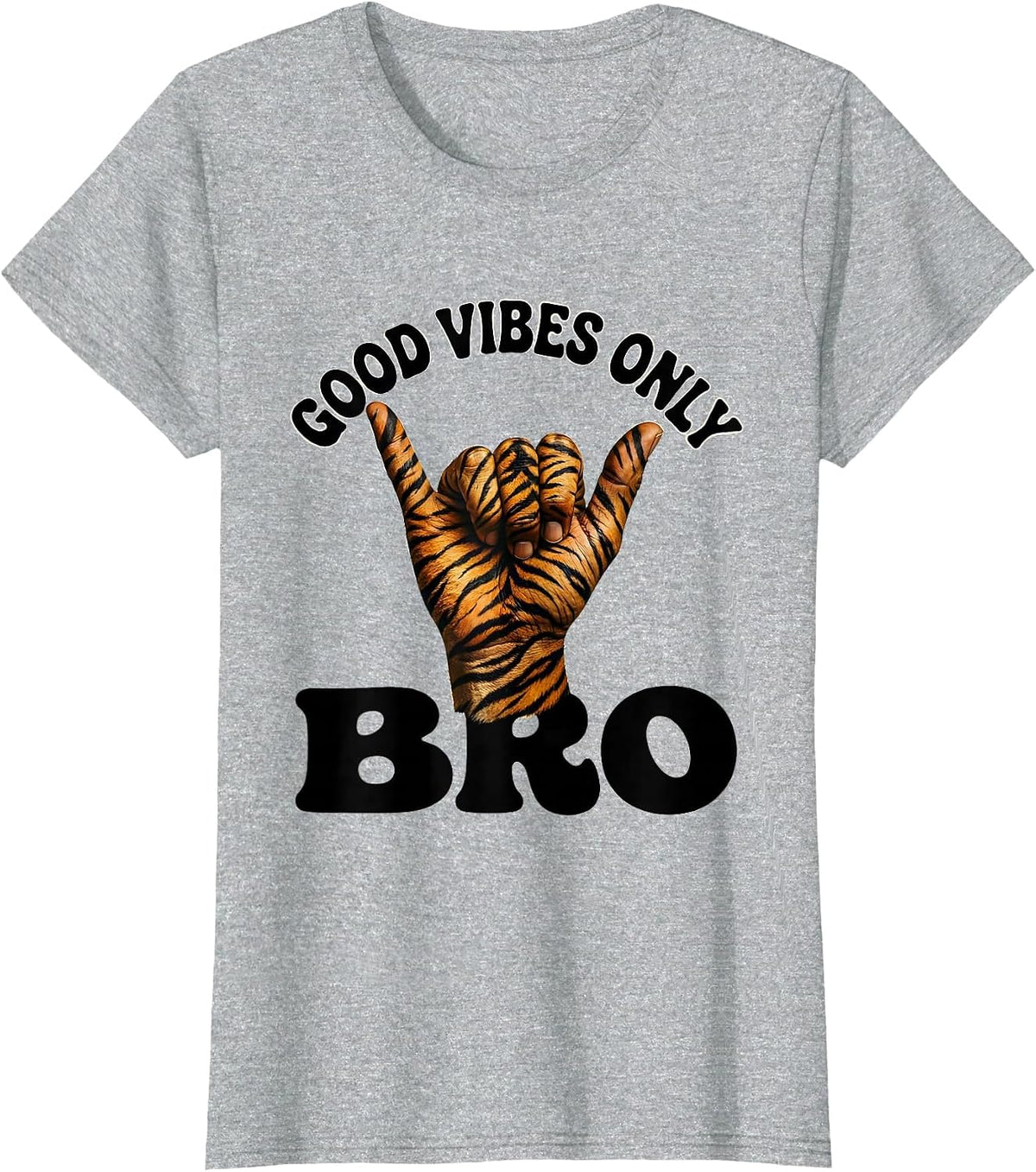 Good Vibes Only Bro Shaka Design T-Shirt - Heather Grey