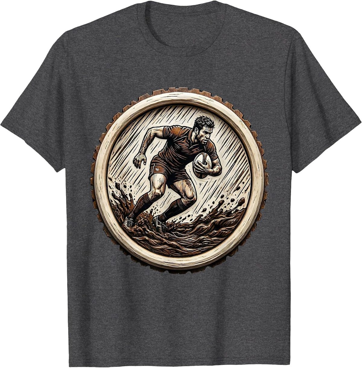 Rugby Player Silhouette Rain and Mud Graphic T-Shirt - Dark Heather Grey