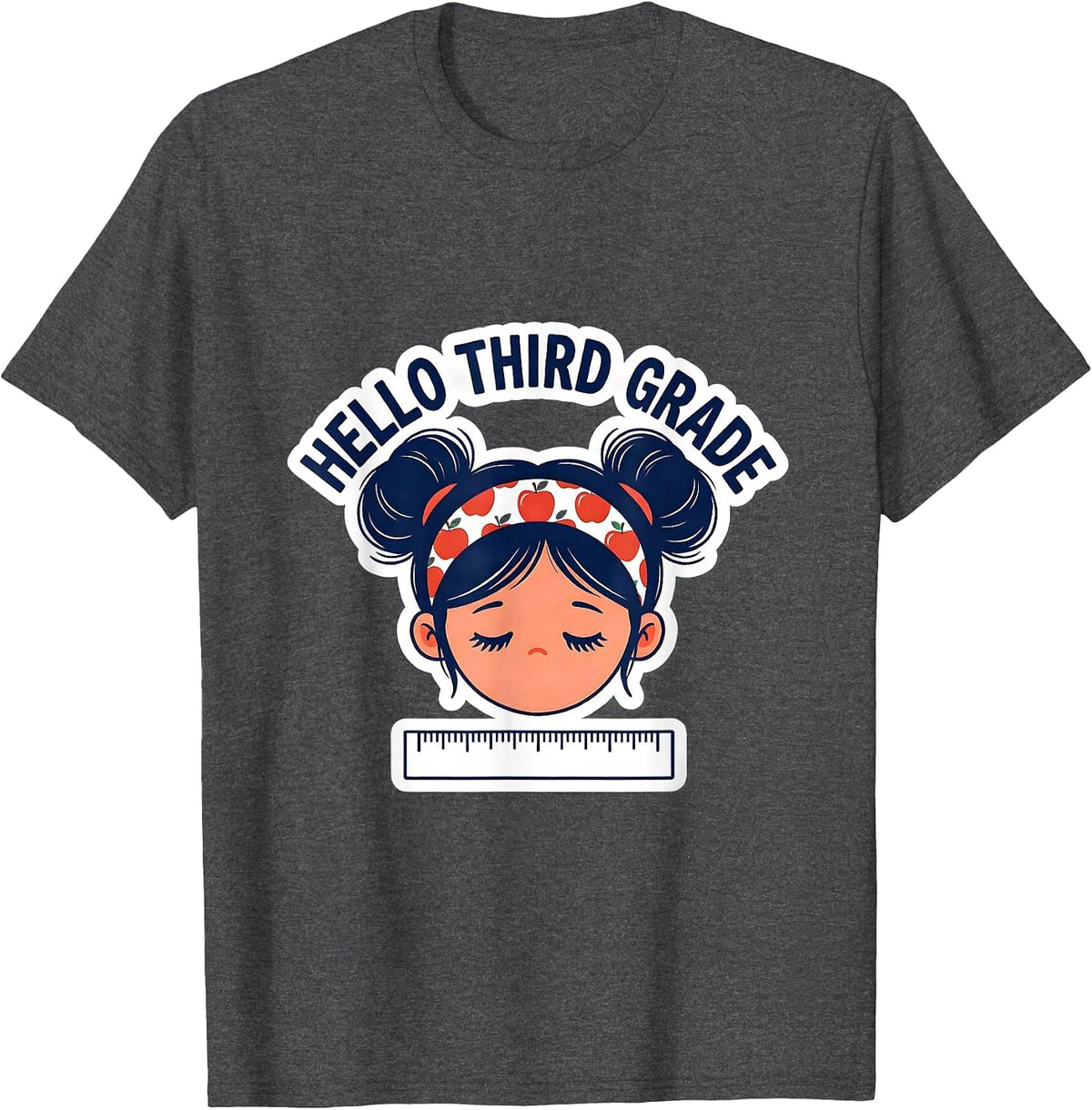 Hello Third Grade Back To School Messy Bun Funny Girl T-Shirt - Dark Heather Grey